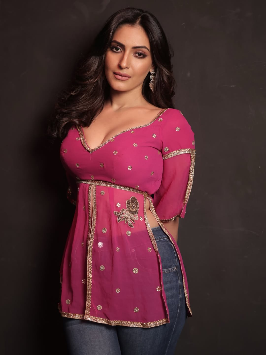 Shivangi Verma pink outfit sparkle confident couture style