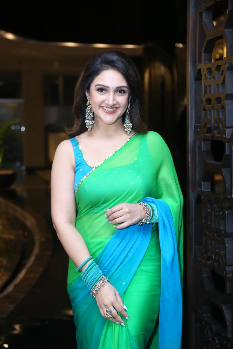 Sridevi Vijaykumar in a saree combining classic drape with contemporary styling elements.