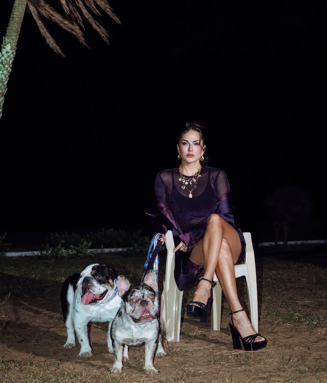 Sunny Leone stylish walk with pets elegant casual look