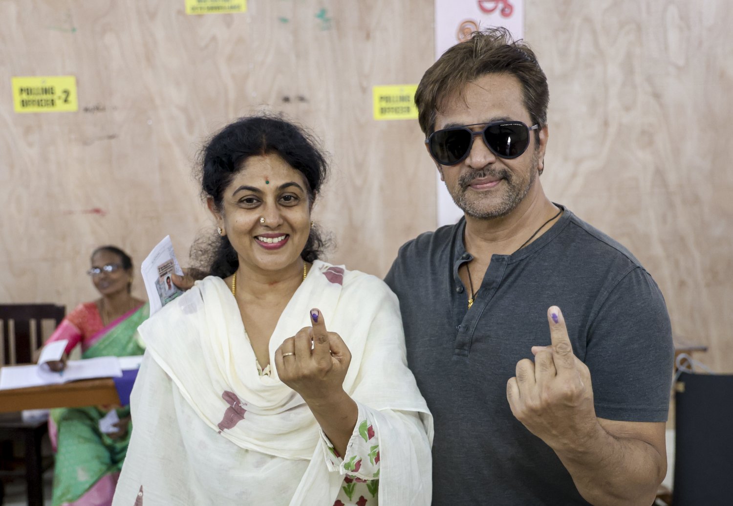 Arjun Sarja and Niveditha Arjun Vote Together