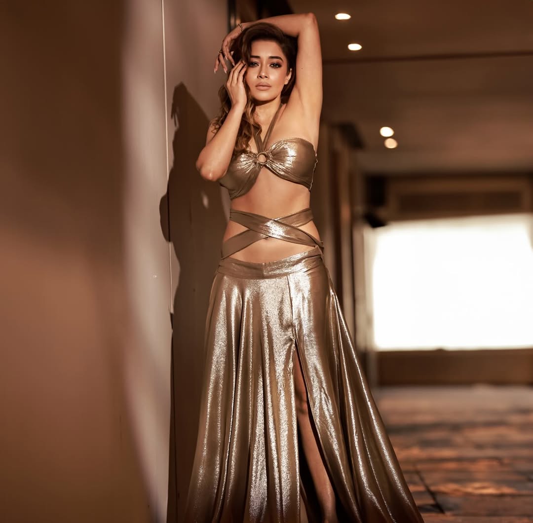 Tina Datta in dazzling metallic outfit glowing confidently