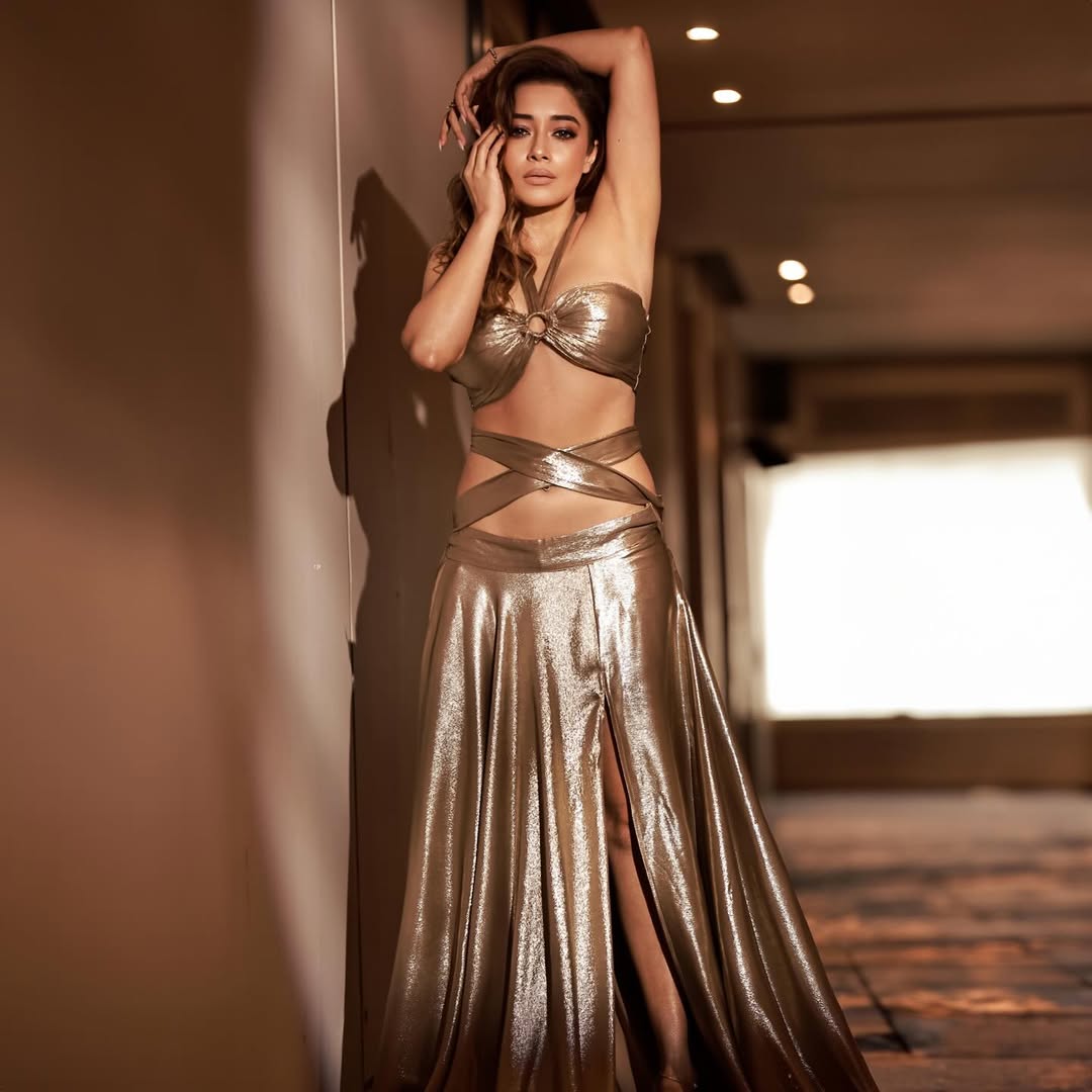 Tina Datta in sparkling metallic two piece ensemble