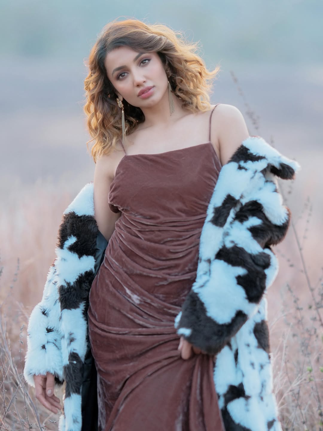 Tejaswi Madivada in faux fur stylish outfit