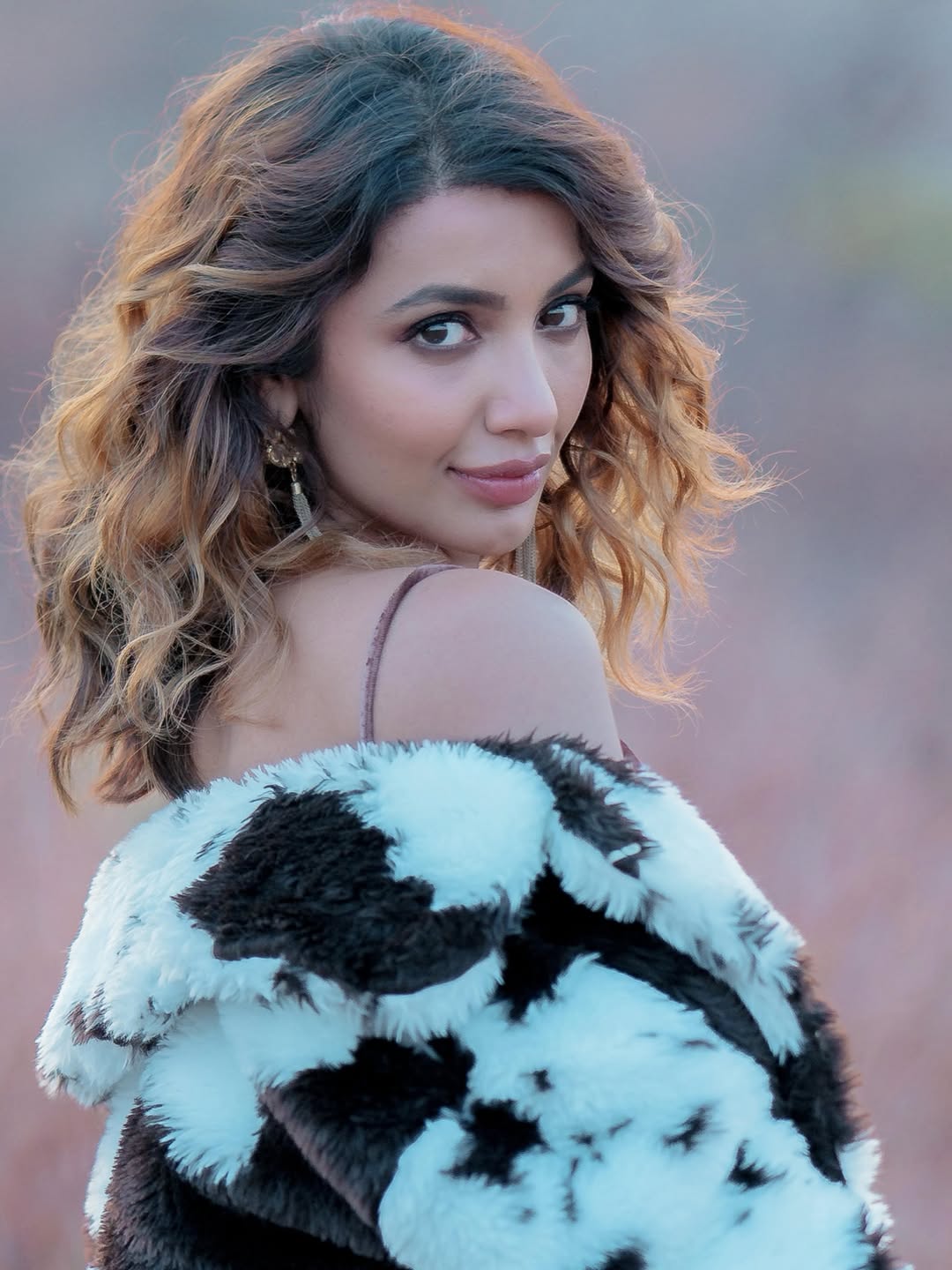 Tejaswi Madivada glamorous cow-print faux fur style