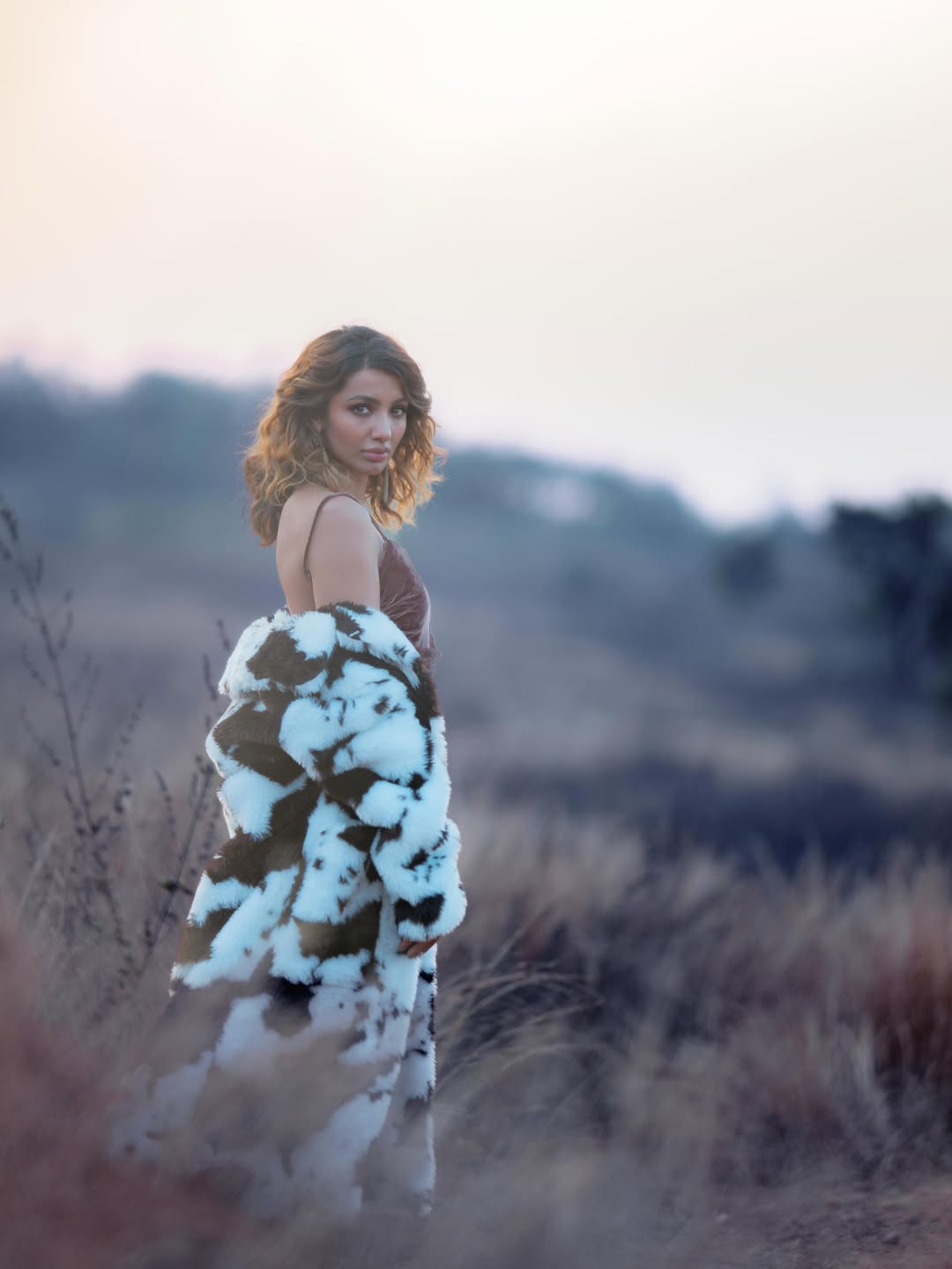 Tejaswi Madivada elegant velvet and faux fur look