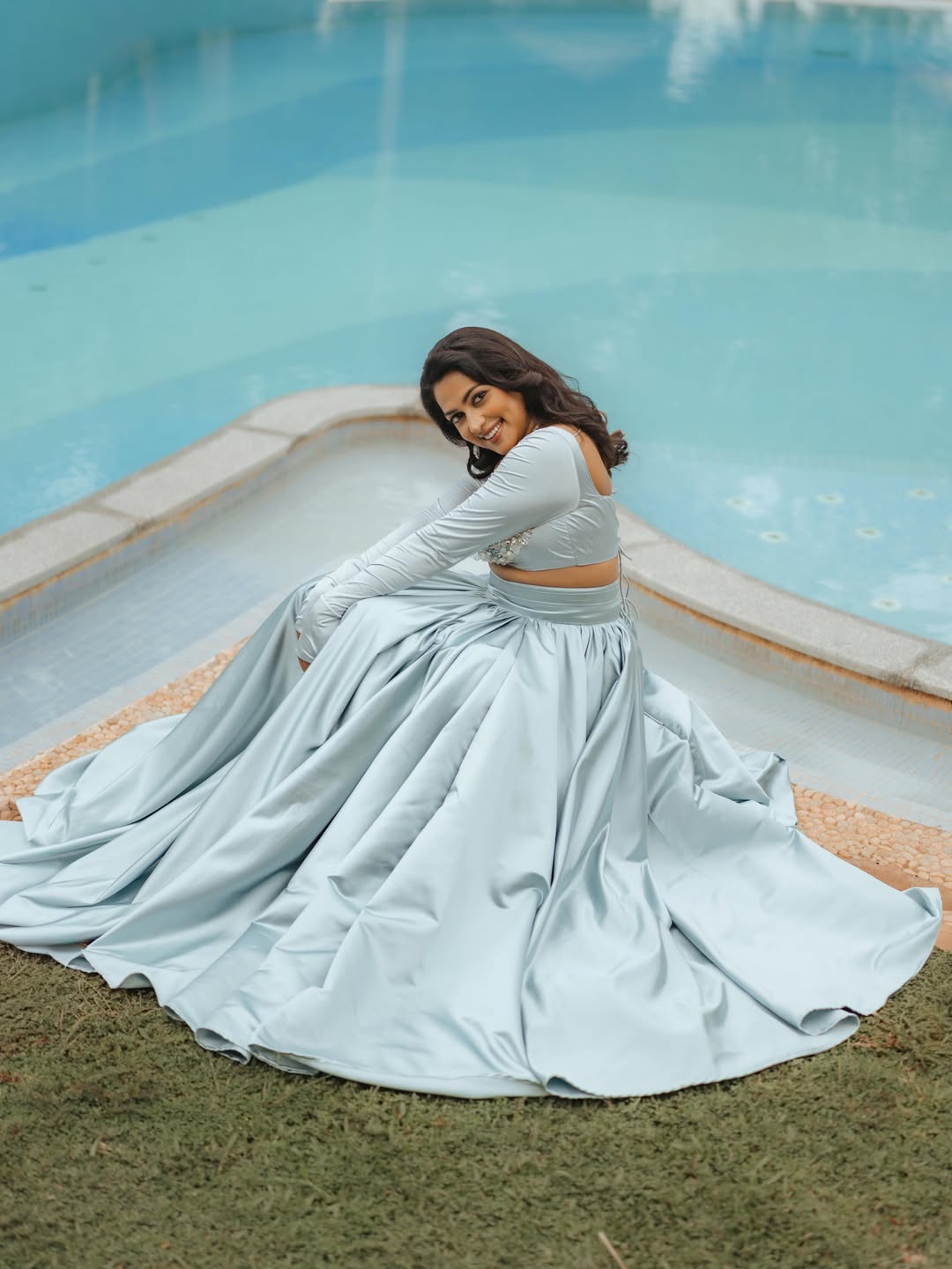 Amala Paul wearing elegant blue gown