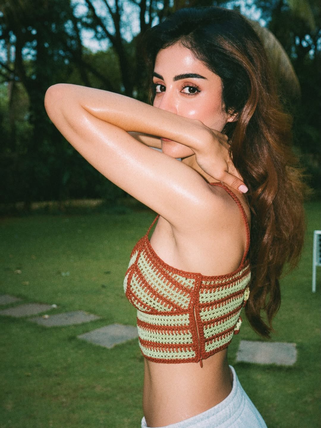 Priya Banerjee posing confidently in a casual boho-inspired fashion look.