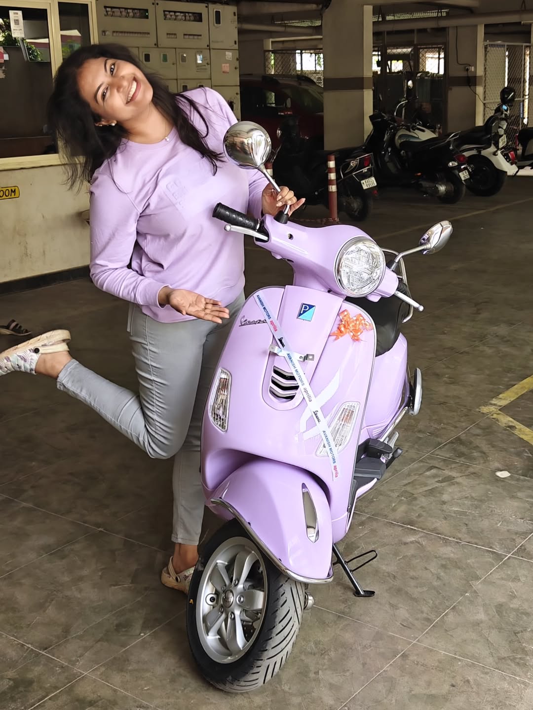 Actress Rachitha Mahalakshmi Bought New Vespa Scooter and Ask Suggest a Name For it Photos Goes Trending