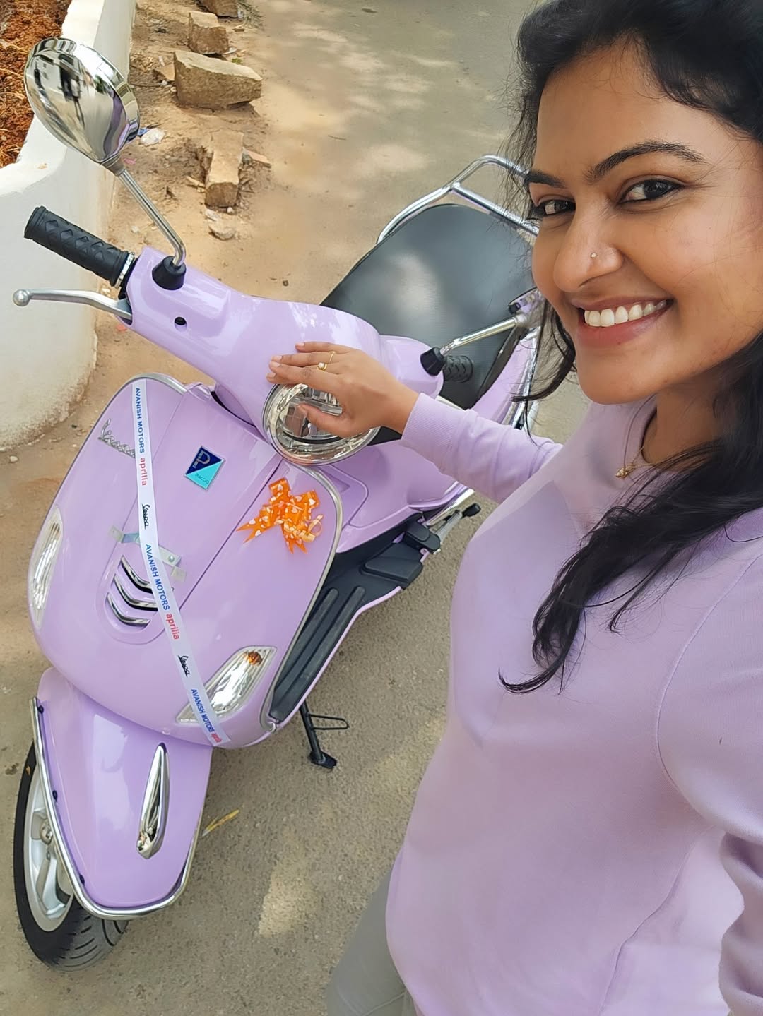 Actress Rachitha Mahalakshmi Bought New Vespa Scooter and Ask Suggest a Name For it Photos Goes Trending