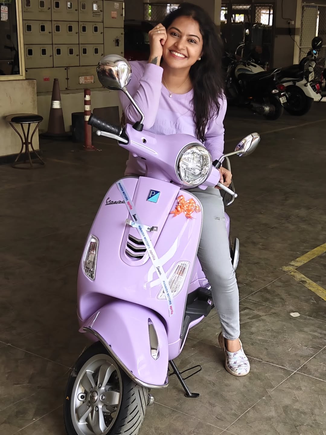 Actress Rachitha Mahalakshmi Bought New Vespa Scooter and Ask Suggest a Name For it Photos Goes Trending