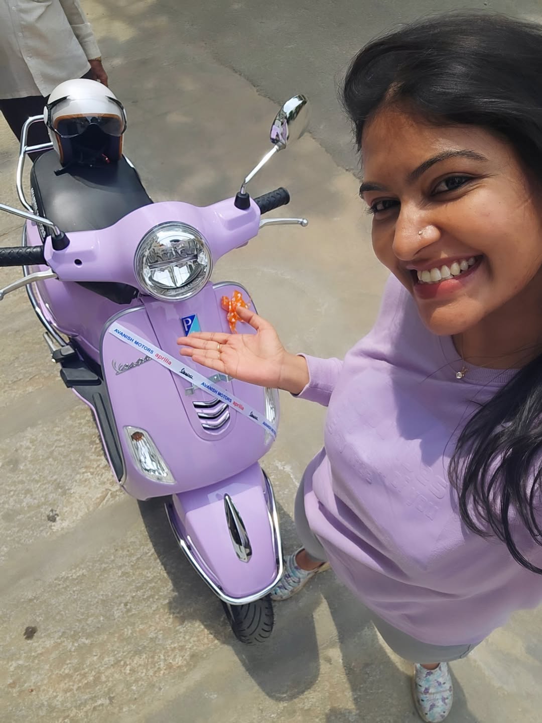 Actress Rachitha Mahalakshmi Bought New Vespa Scooter and Ask Suggest a Name For it Photos Goes Trending