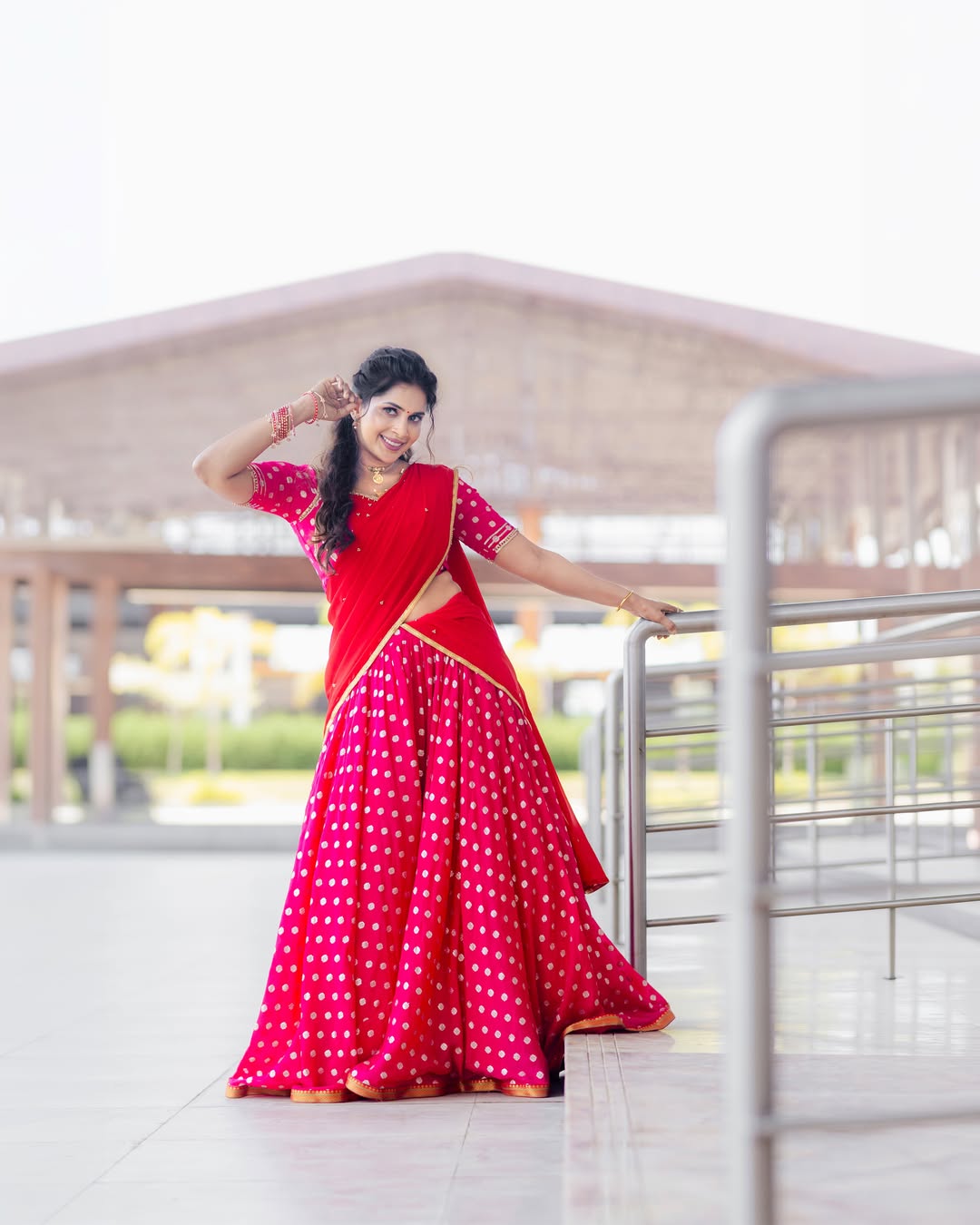Actress Samyuktha Shanmughanathan Shares Her Red Colour Dhavani Beautiful Photos
