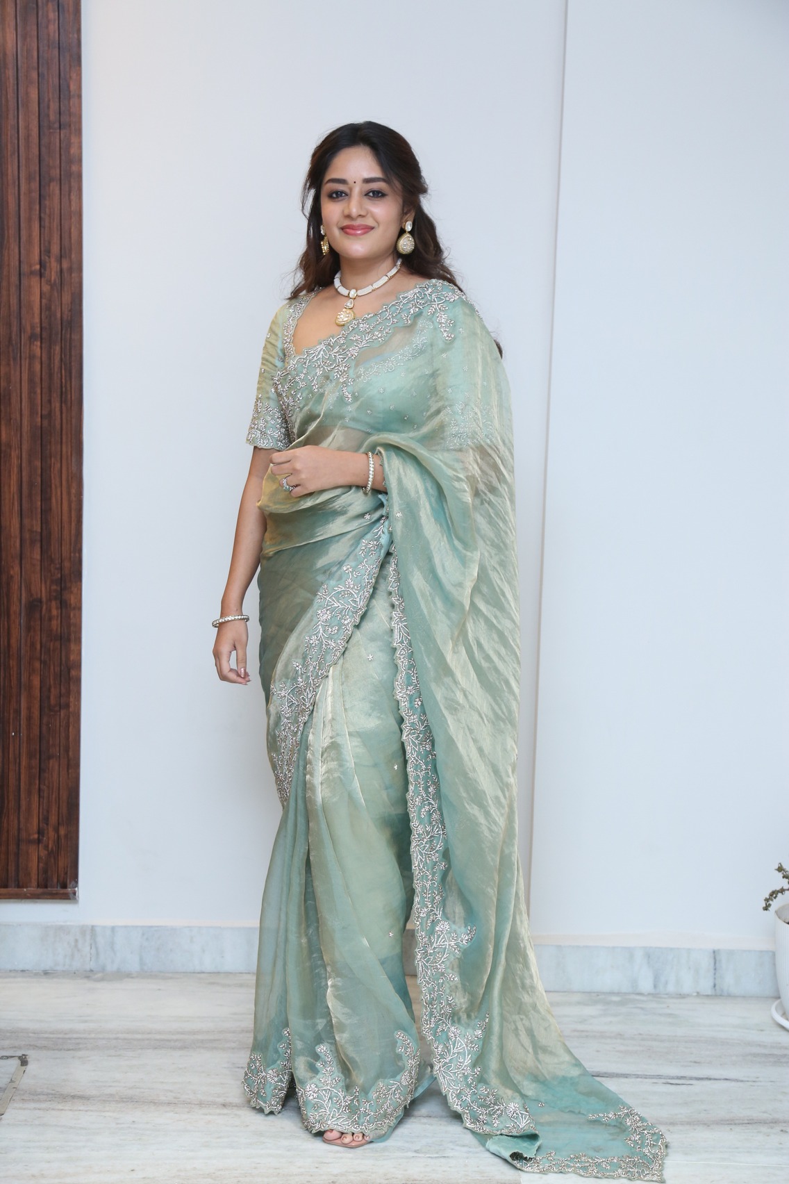 Deepshikha Chandran pastel saree style