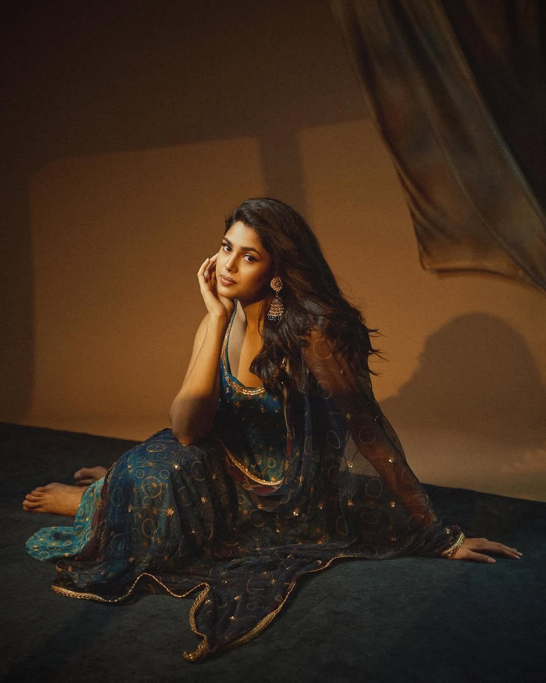 Faria Abdullah in teal traditional outfit