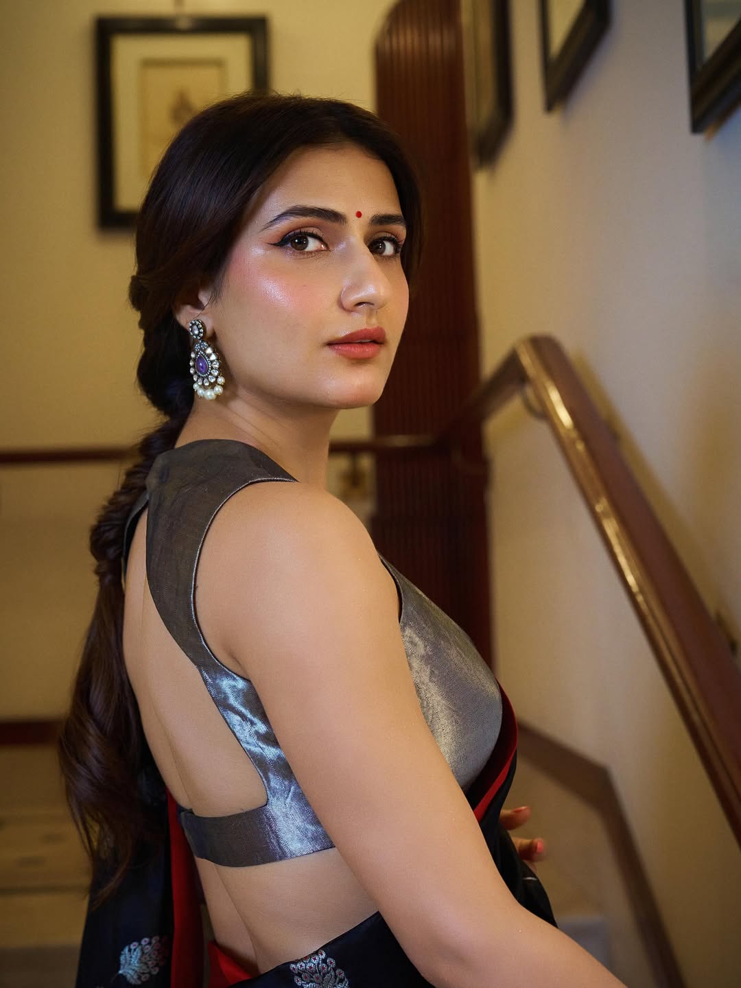Fatima Sana Shaikh in metallic blouse and elegant saree look