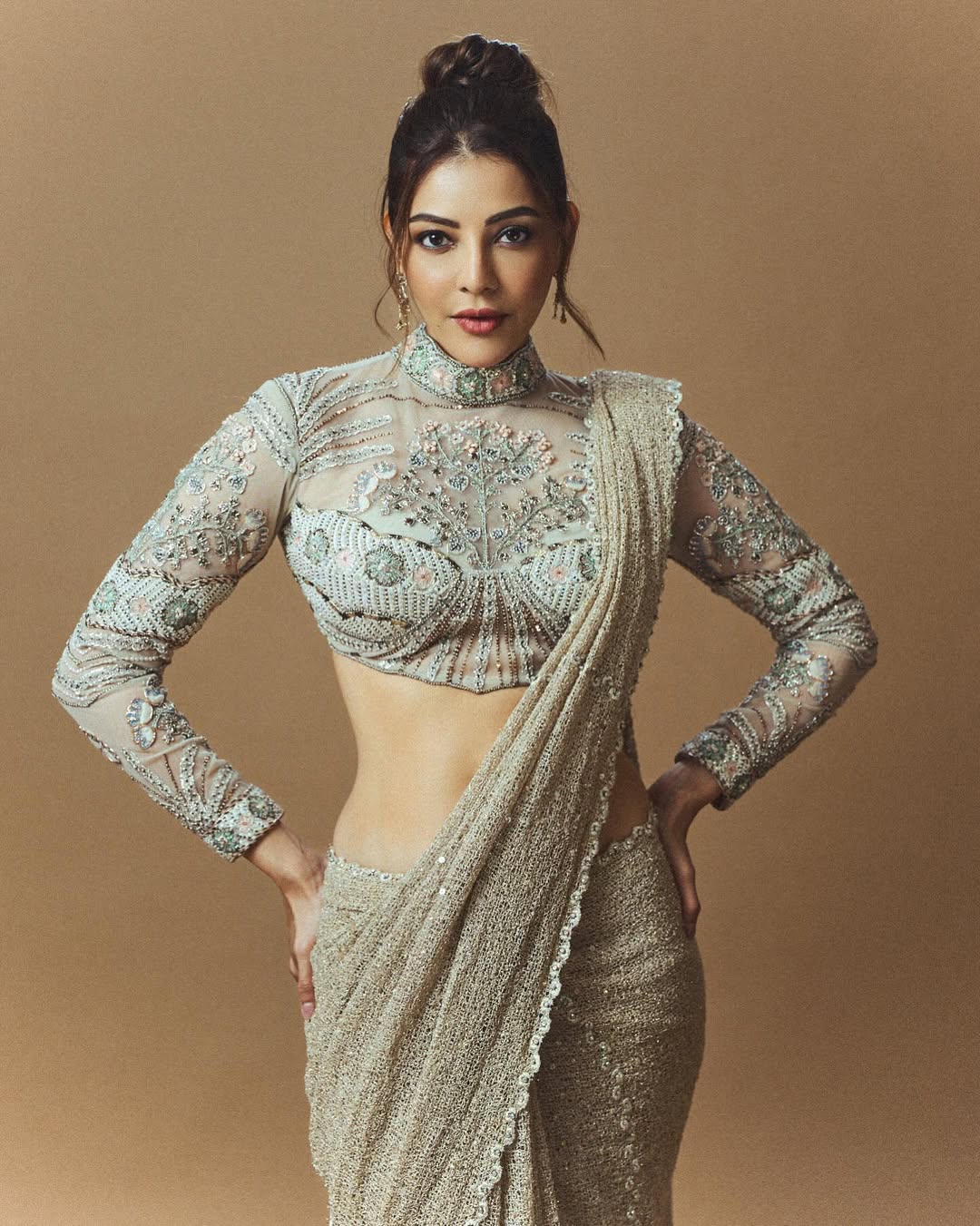 Kajal Aggarwal high neck blouse fashion