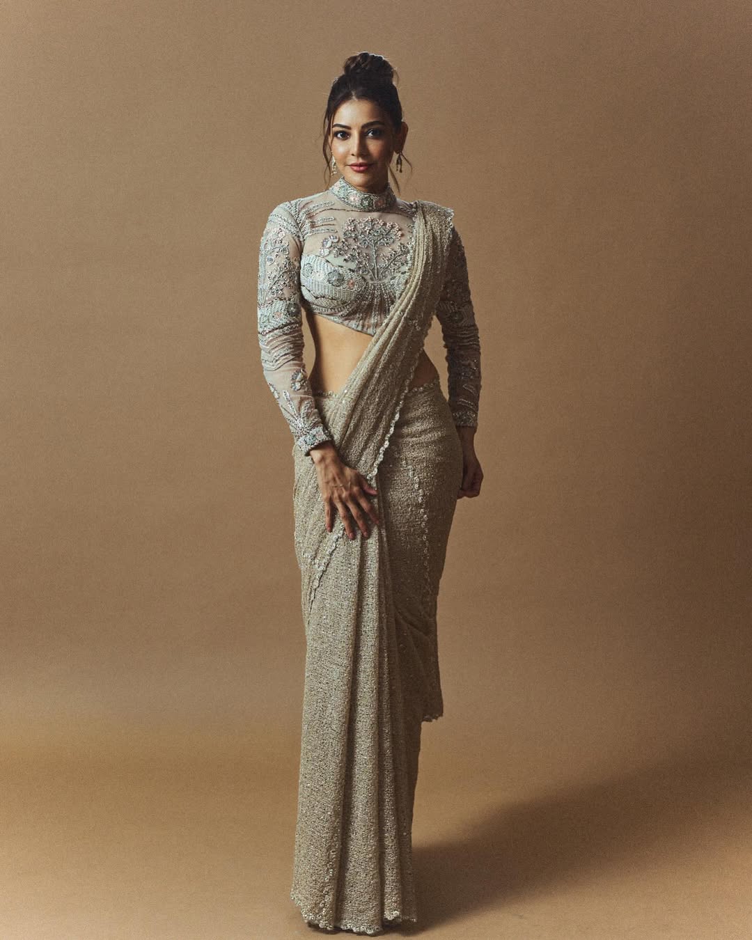 Kajal Aggarwal modern traditional fusion look