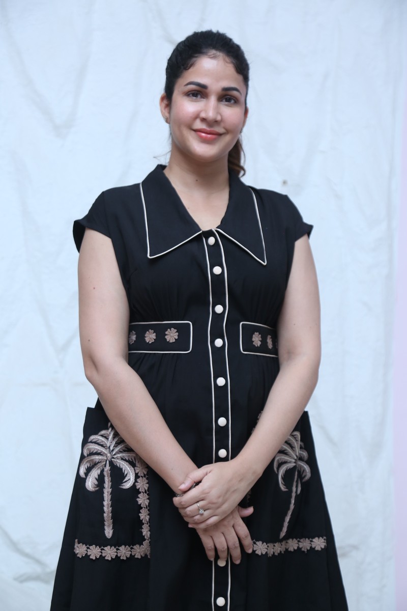 Lavanya Tripathi in black dress featuring palm tree embroidery
