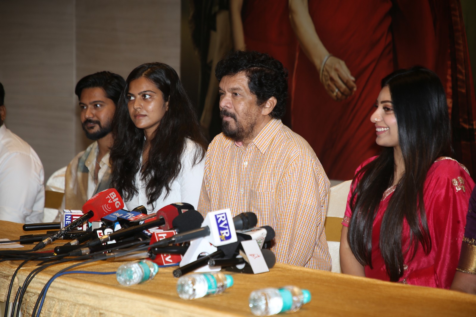 Posani Krishna Murali answering media questions at event
