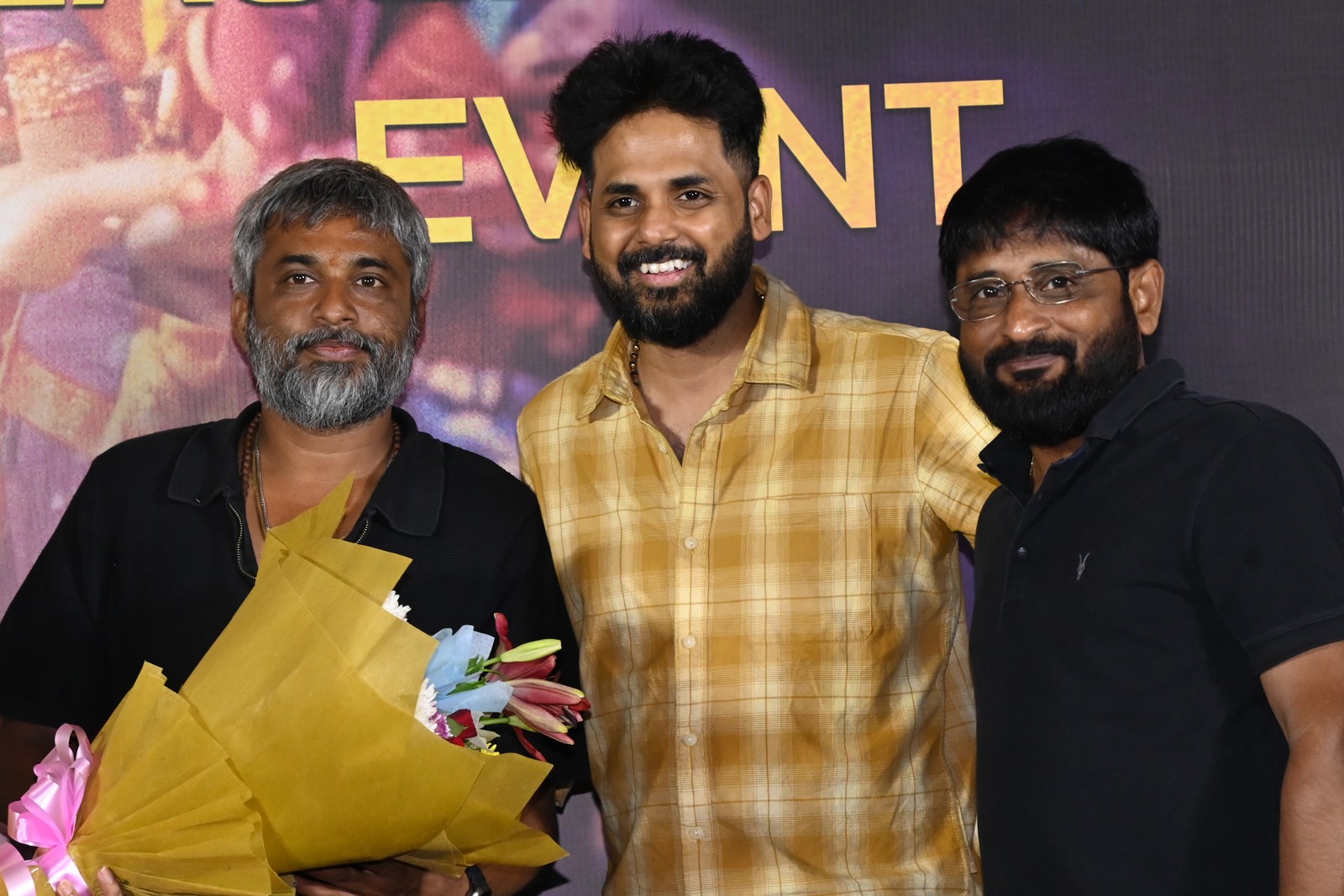 Hanu Raghavpudi, Vivek Athreya and Ravi Shankar at Raja The Raja teaser launch