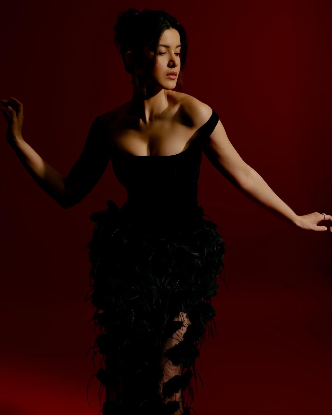 Shanaya Kapoor wearing stylish feather detailed gown