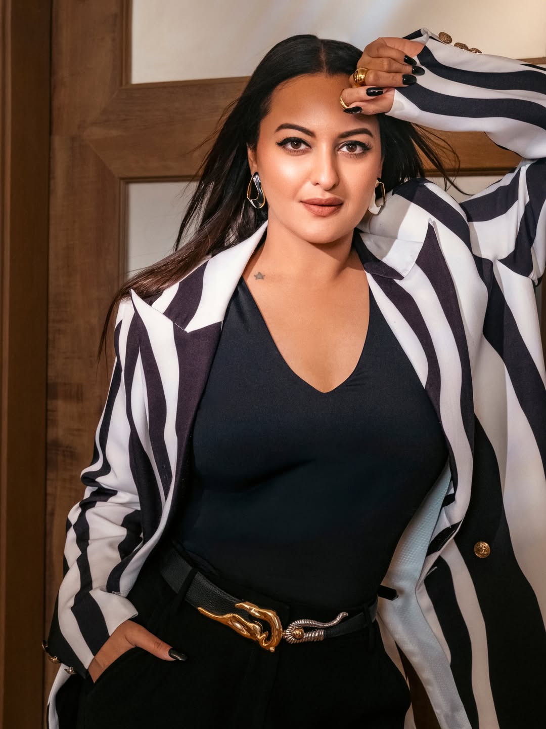 Sonakshi Sinha in bold striped power suit