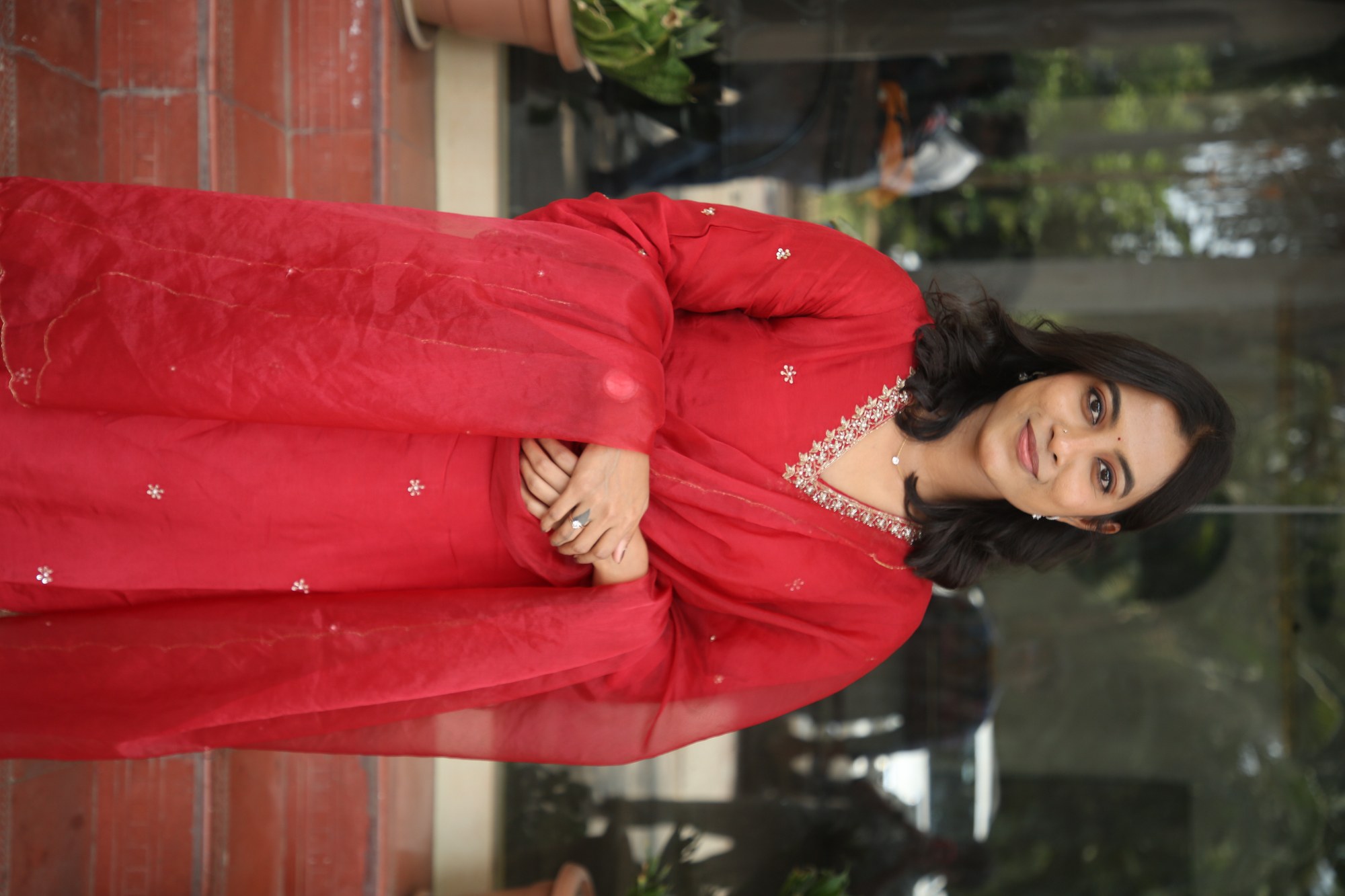 Vishika graceful in elegant red saree look