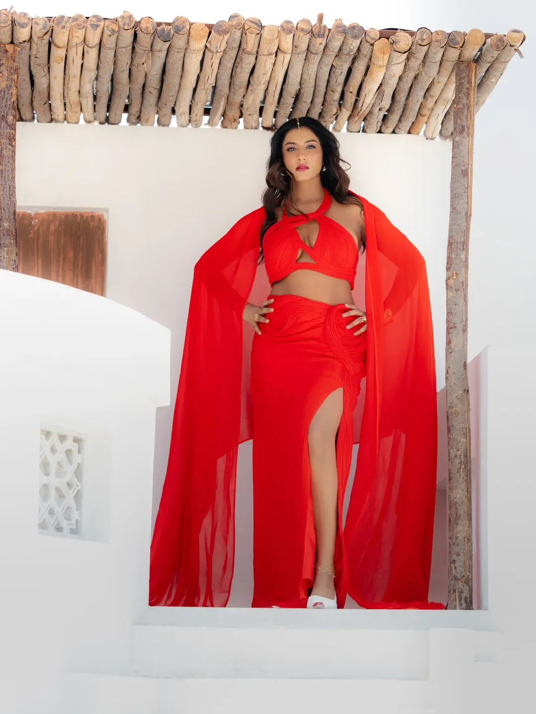 Vishnupriyaa Bhimeneni bold red dress photoshoot