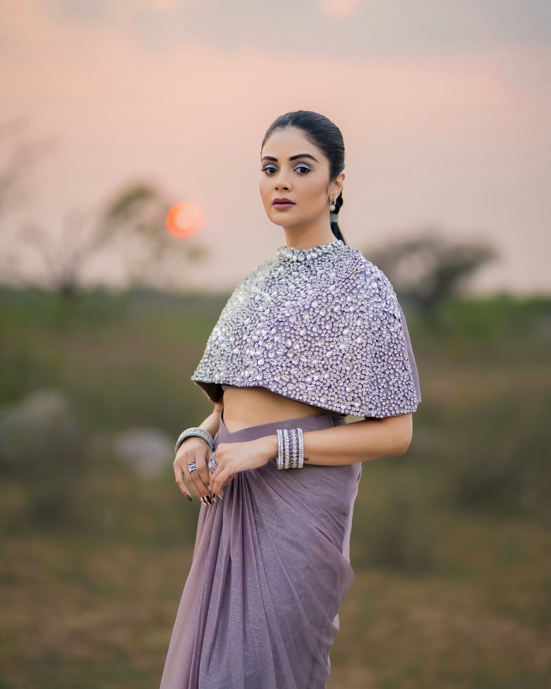 Sreemukhi embellished cape fashion look