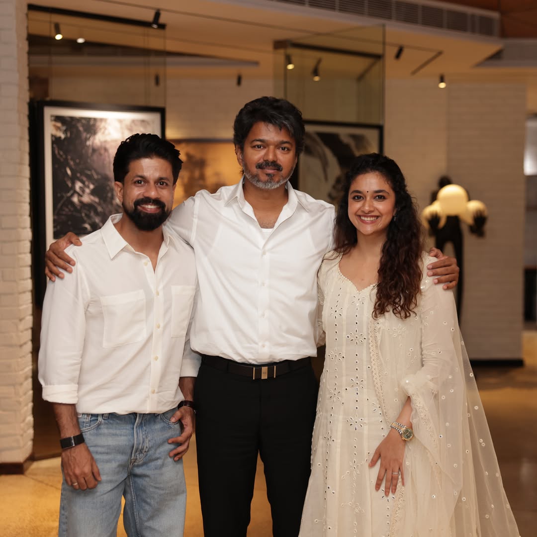 Actress Keerthi Suresh Met CM Vijay to Wish His Birthday With Her Husband
