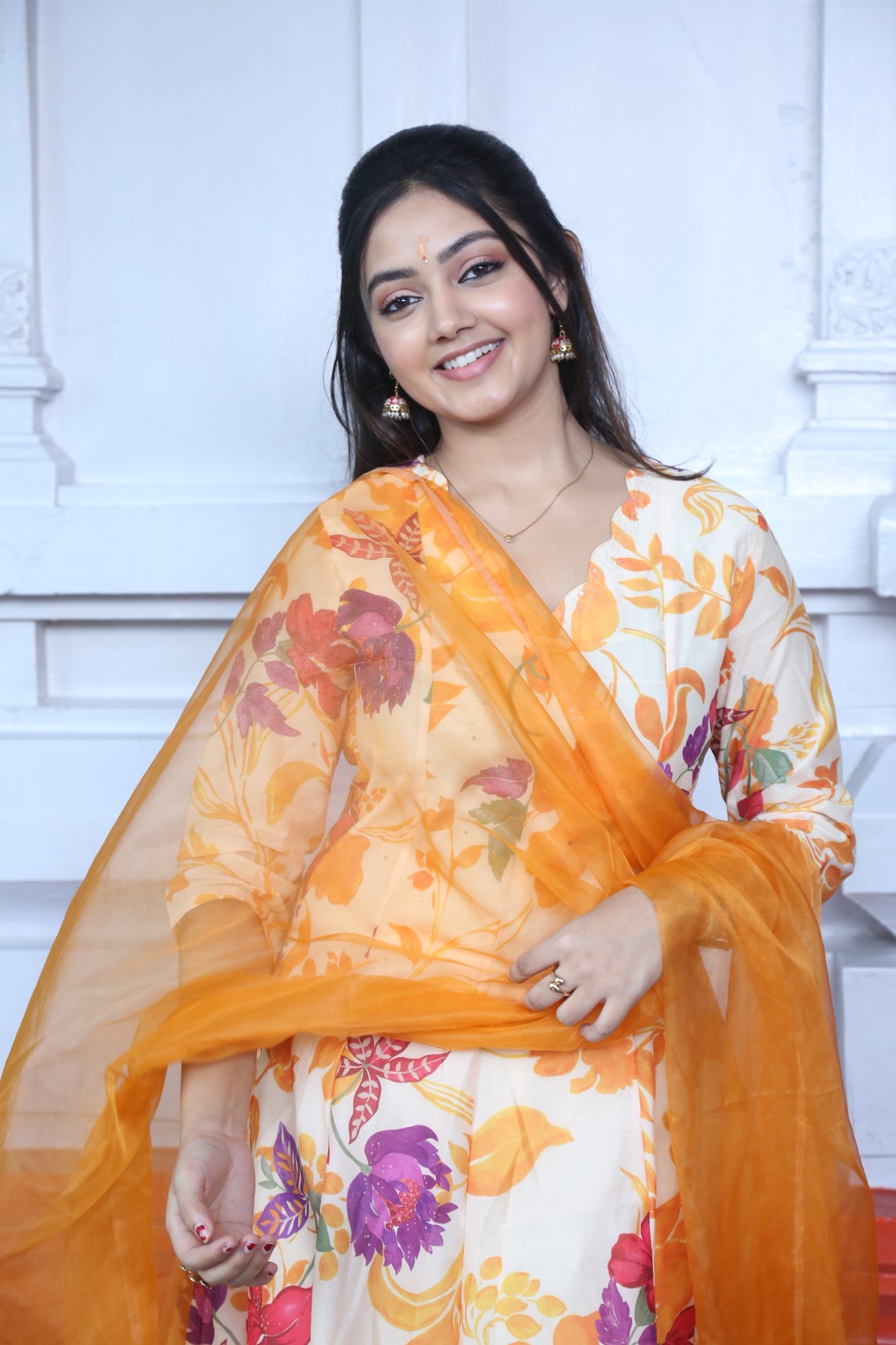 Divyani Mondal in floral traditional attire