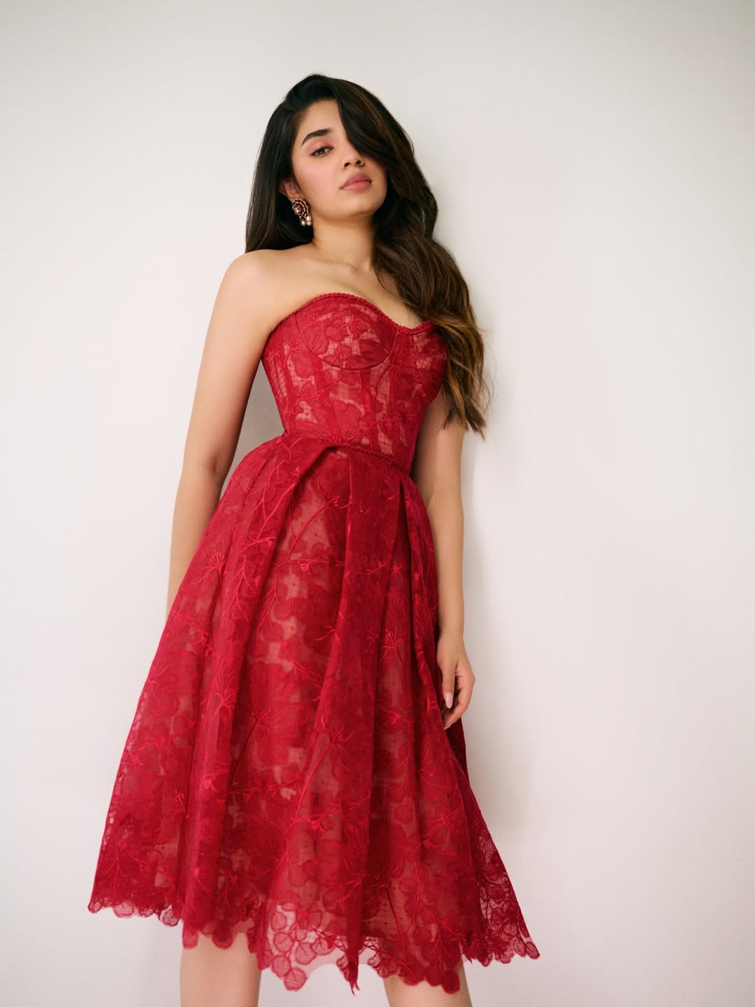 Krithi Shetty in red lace dress