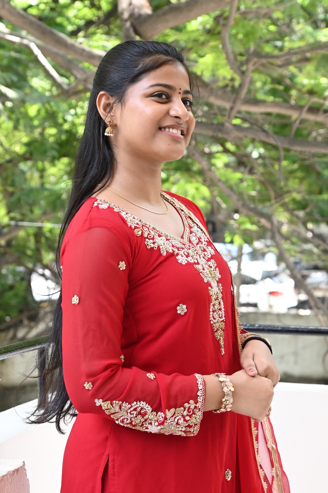 Likhitha in stylish red traditional outfit