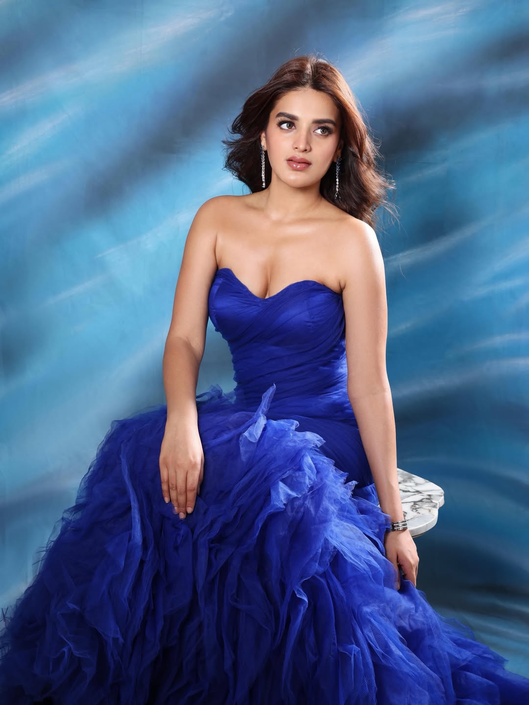 Nidhhi Agerwal in royal blue gown