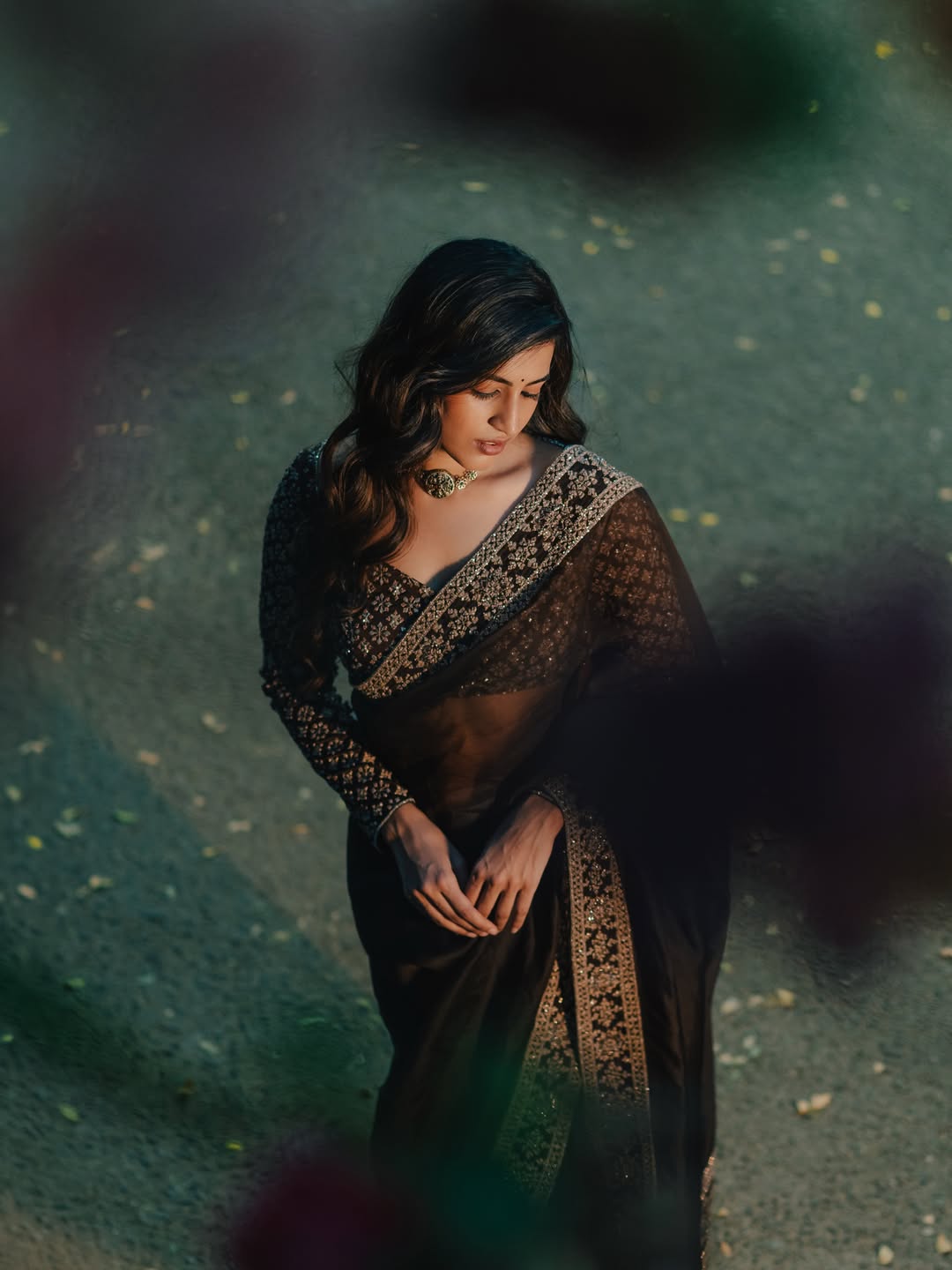 Niharika Konidela in black saree look