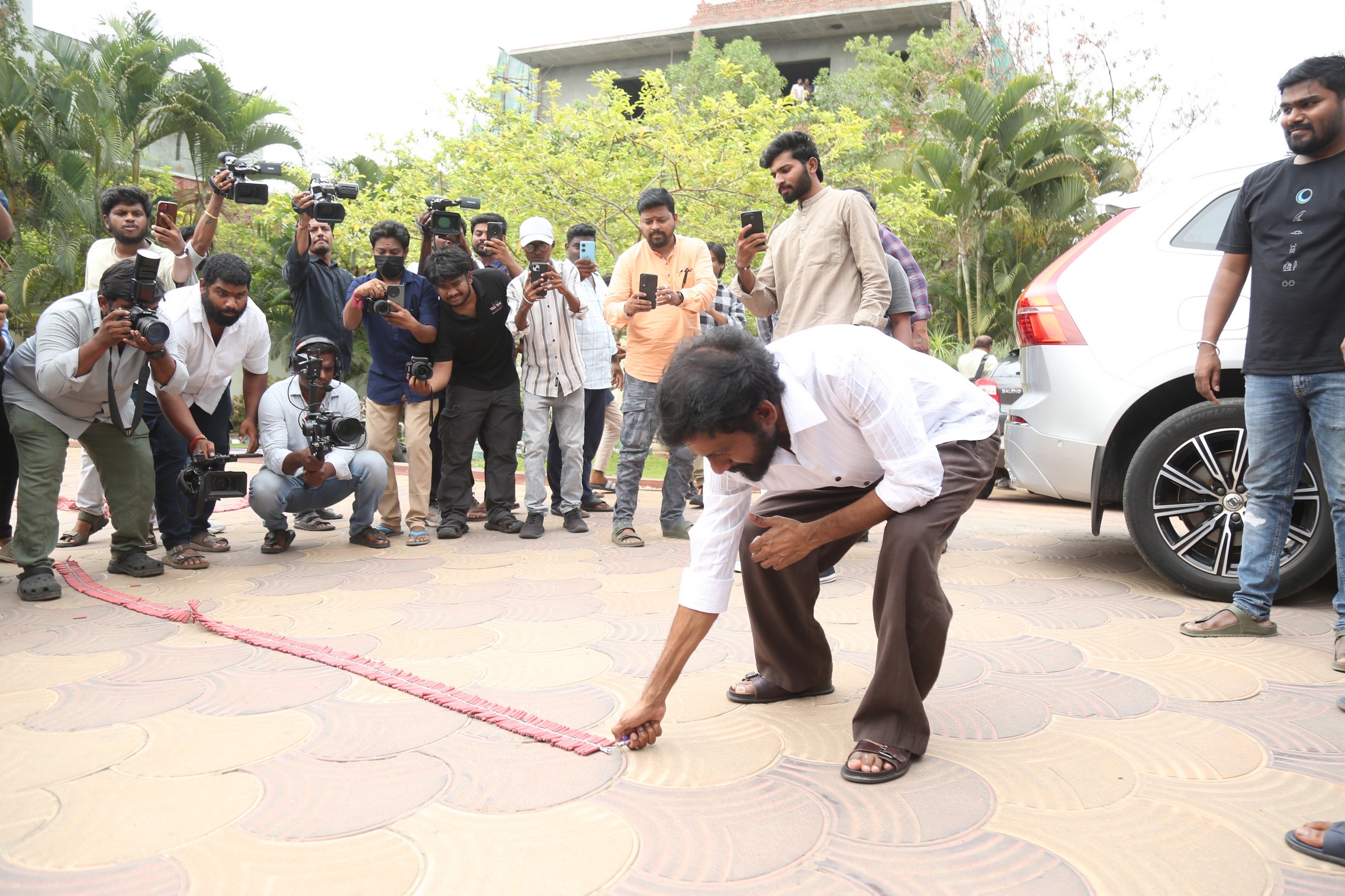 Buchi Babu Sana at Peddi celebrations firecrackers