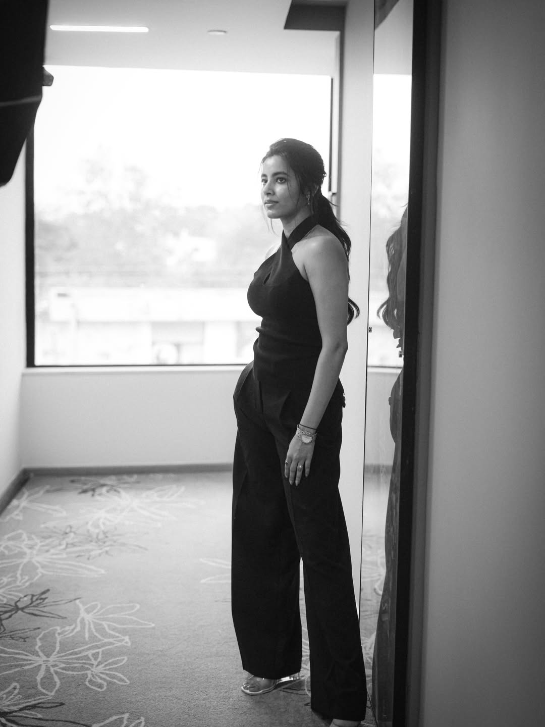 Shivani Nagaram in sophisticated black attire