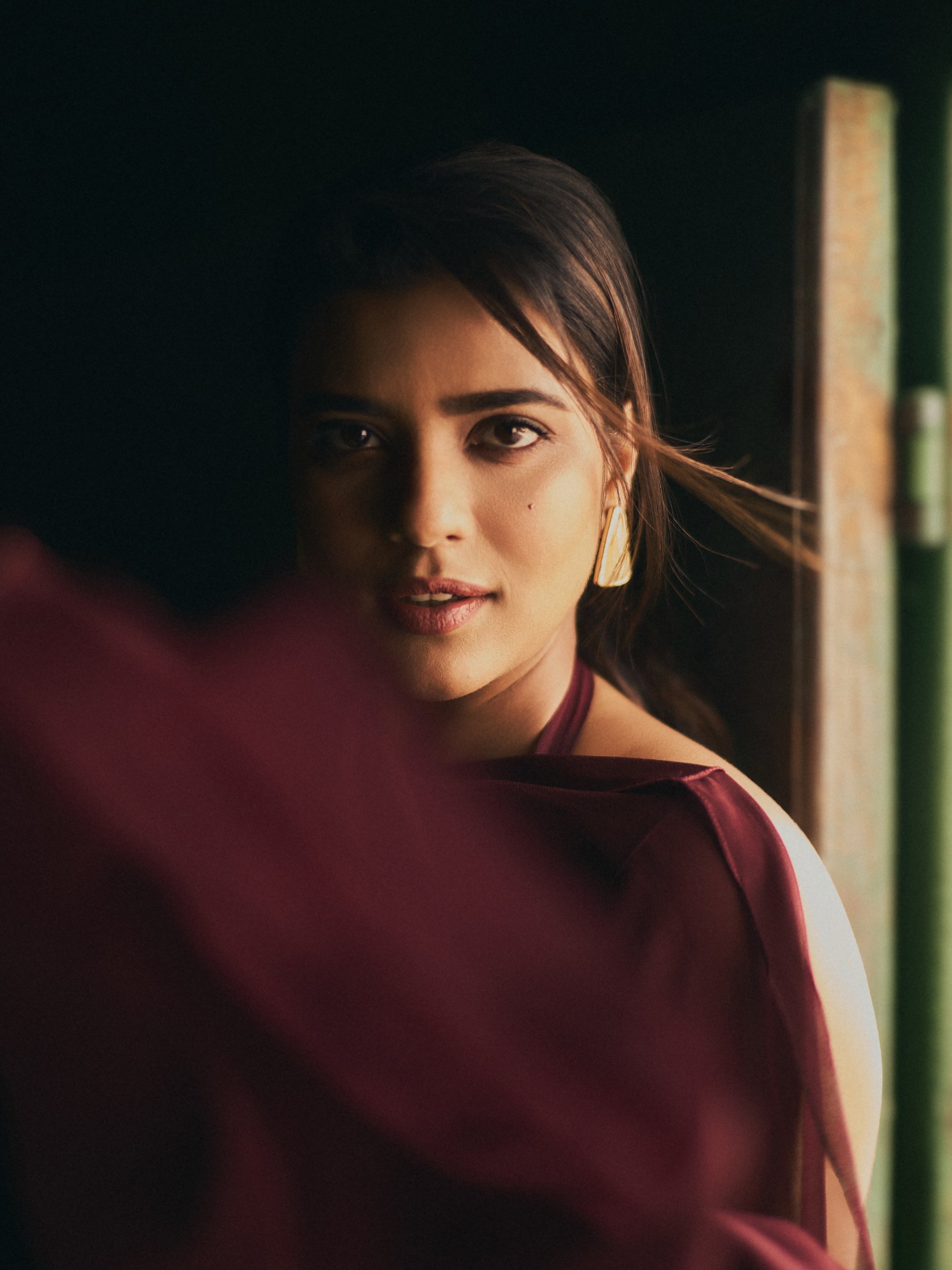 Aishwarya Rajesh in burgundy outfit