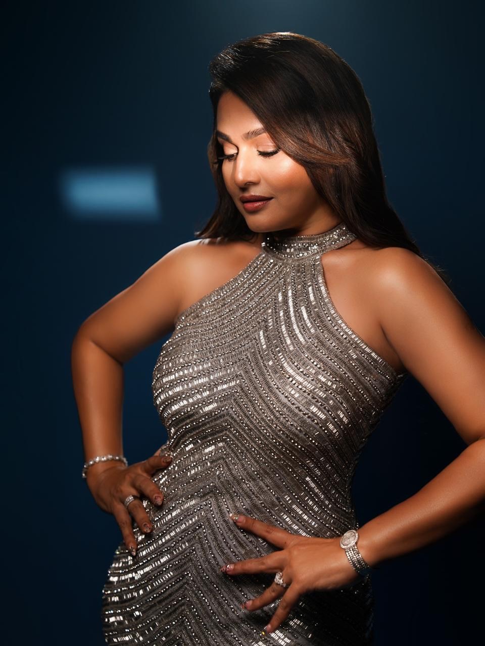 Pakhi Hegde fashionable silver dress