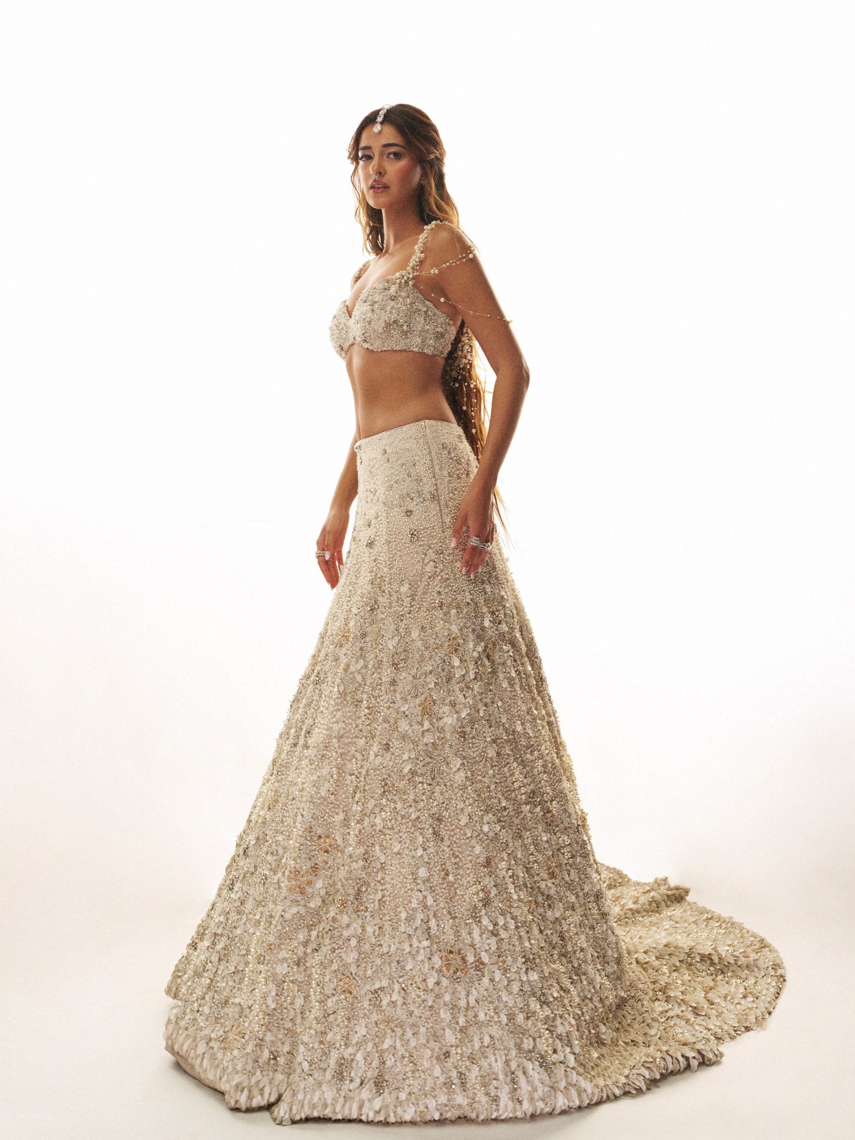 Ananya Panday White Camellia Bridal Lehenga