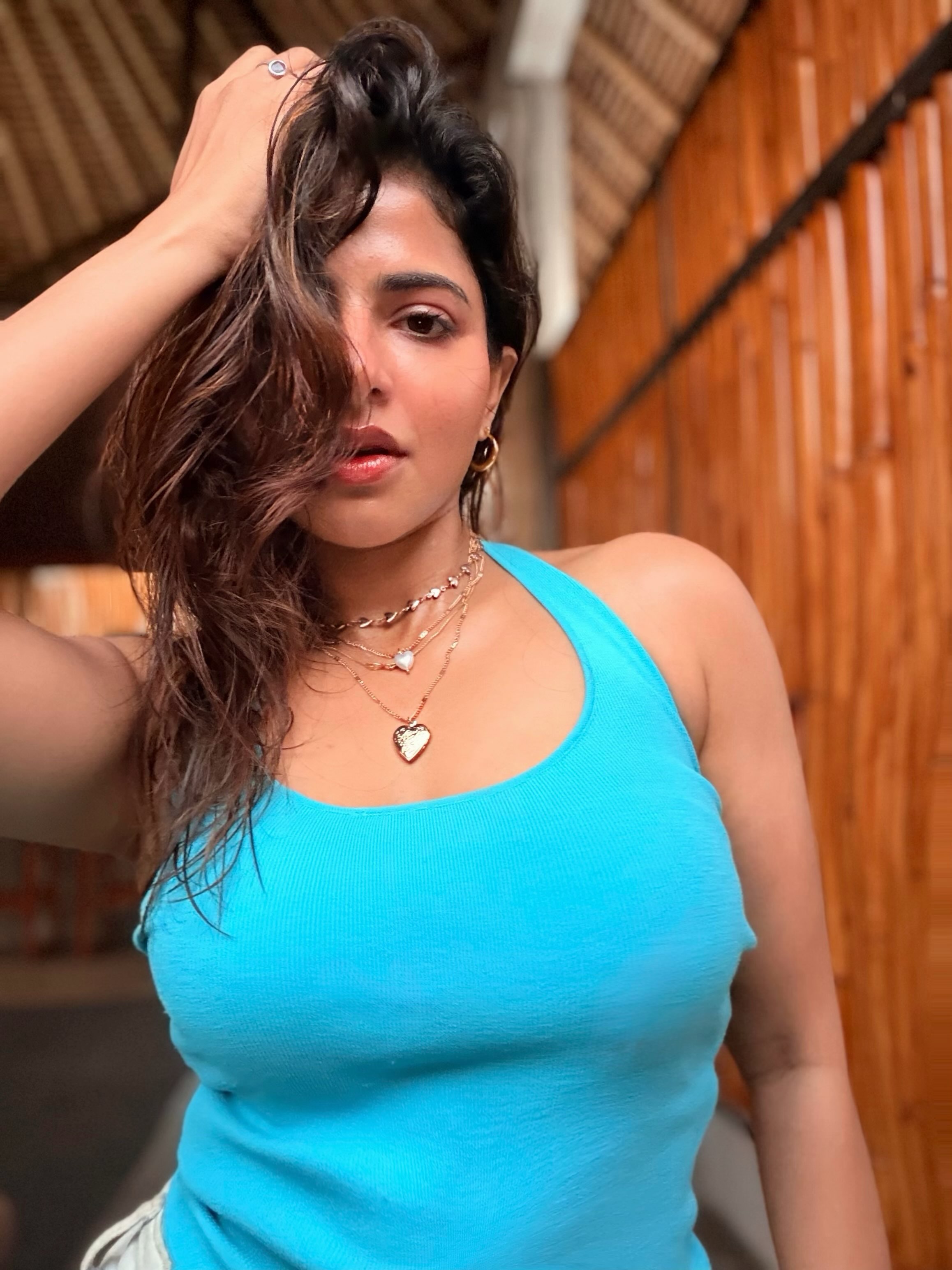 Iswarya Menon stylish casual blue outfit