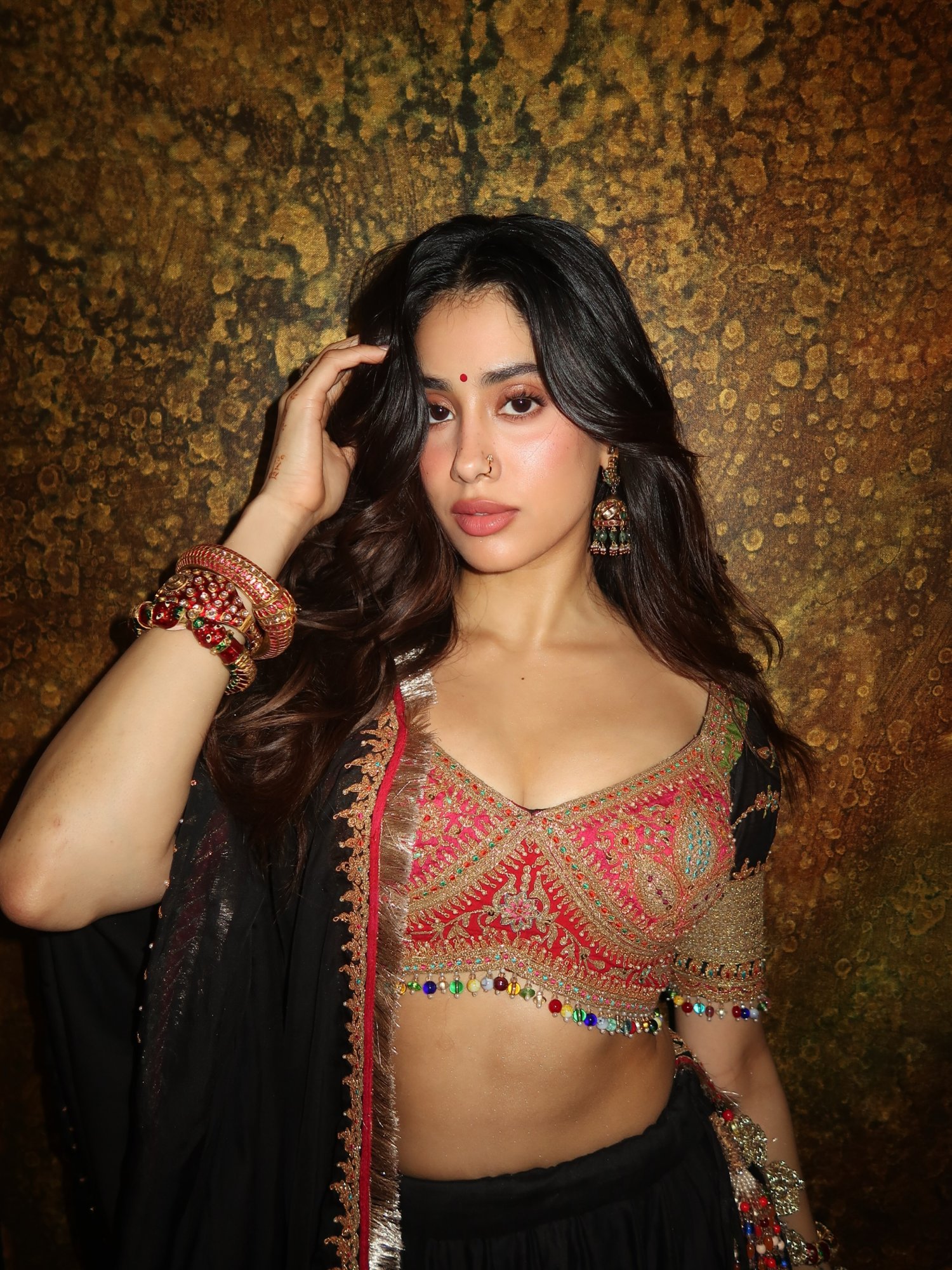 Janhvi Kapoor in black embroidered lehenga
