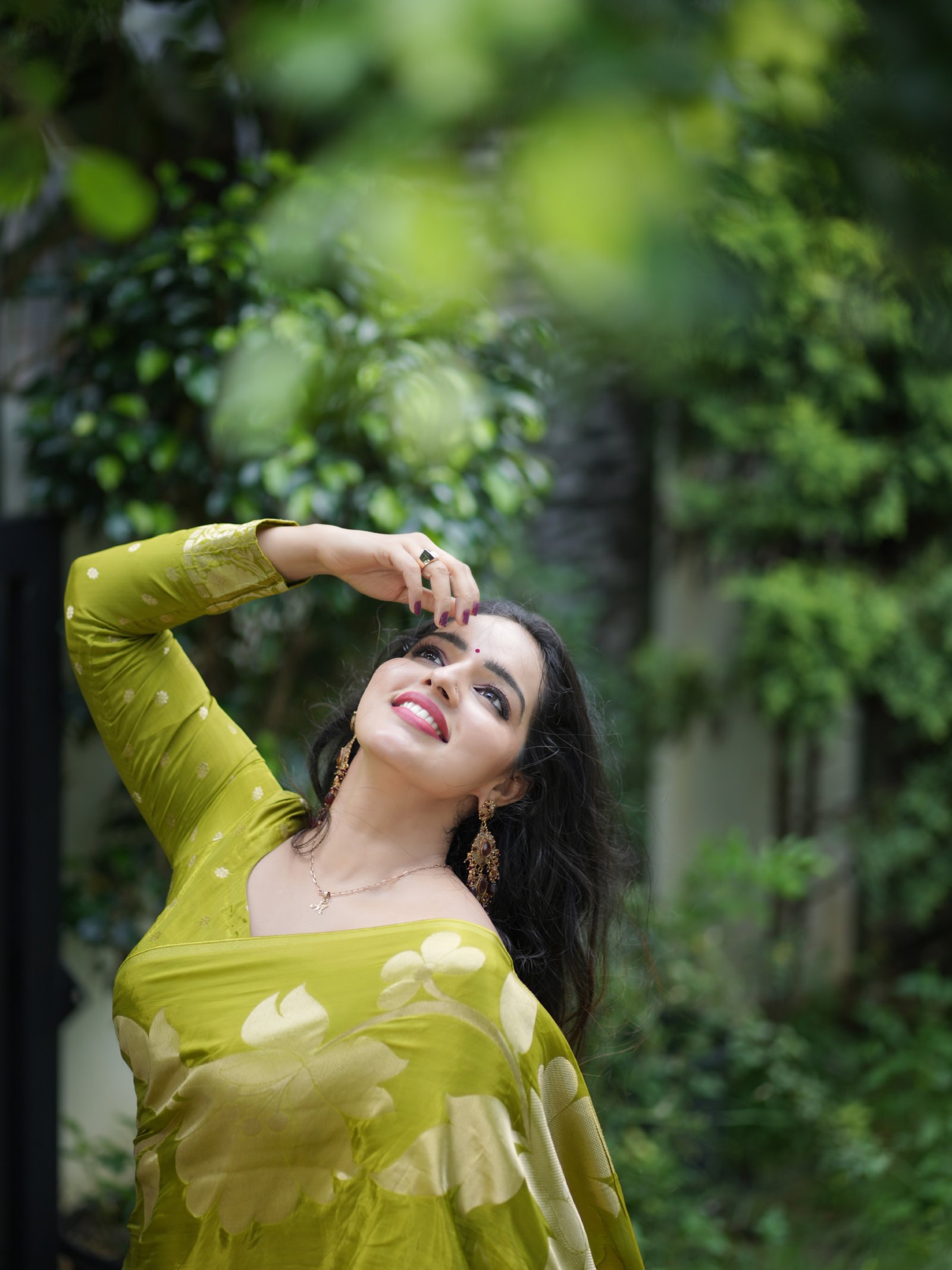 Malavika Menon Green Silk Saree Look