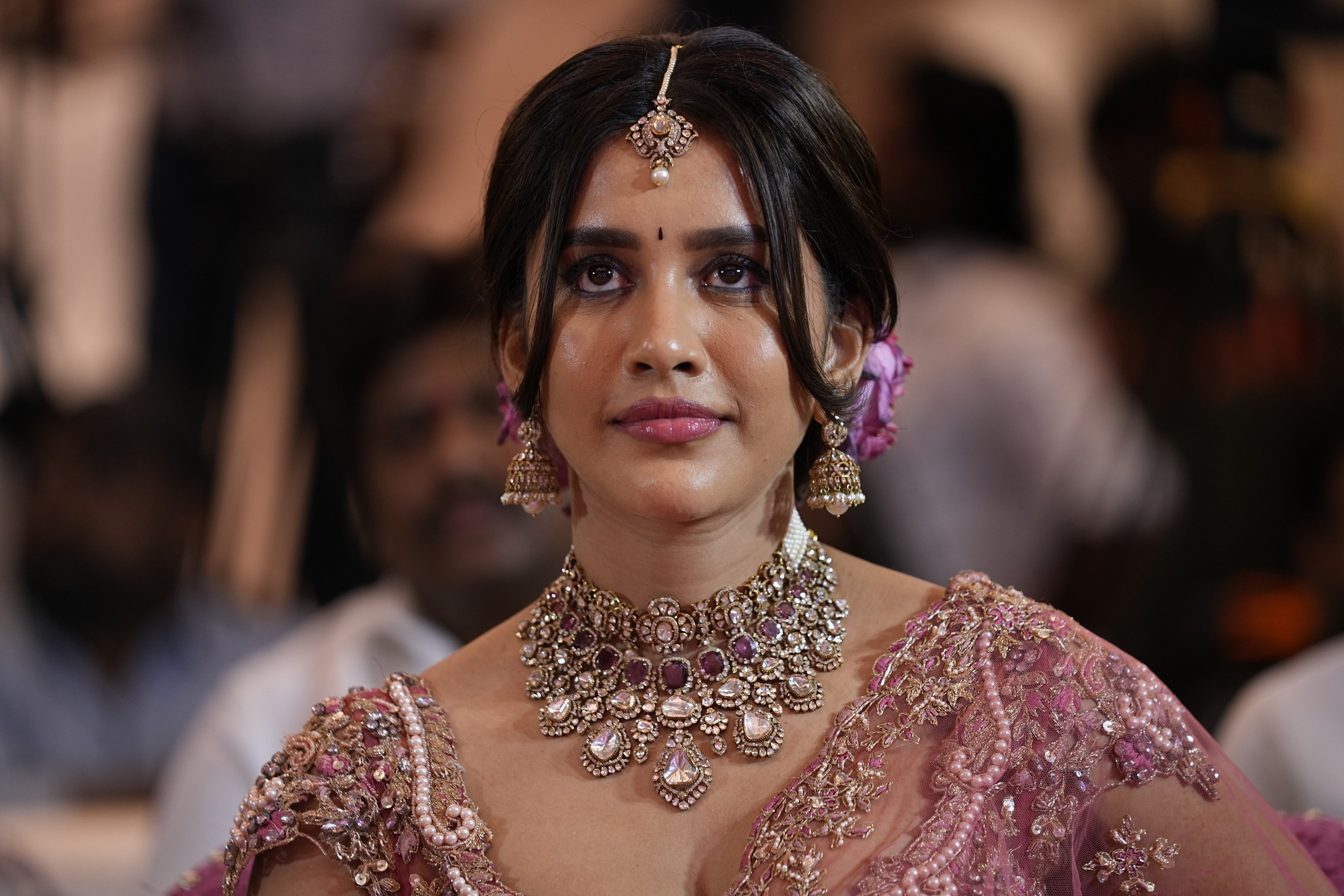 Nabha Natesh in embroidered pink saree