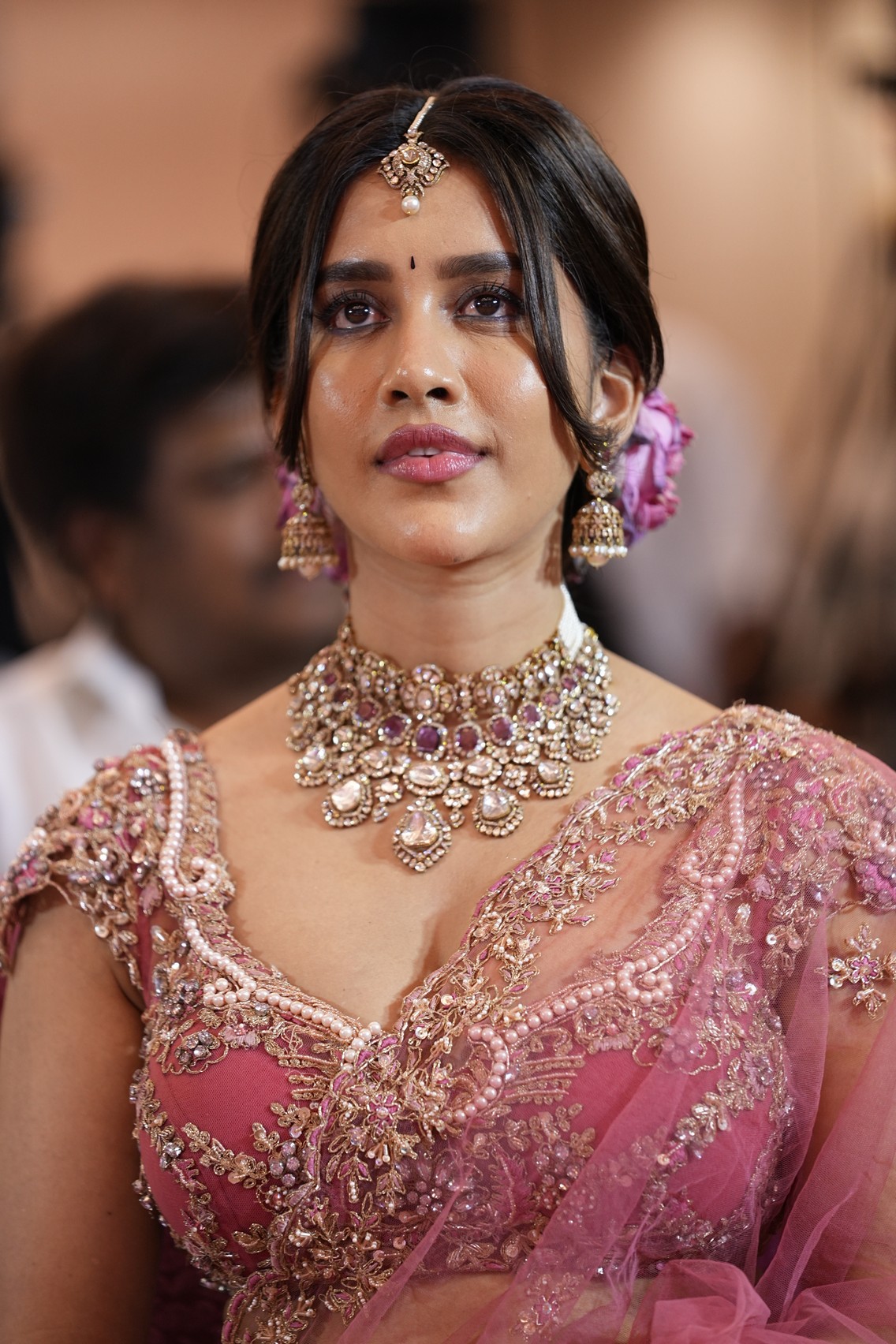 Nabha Natesh floral hairstyle look