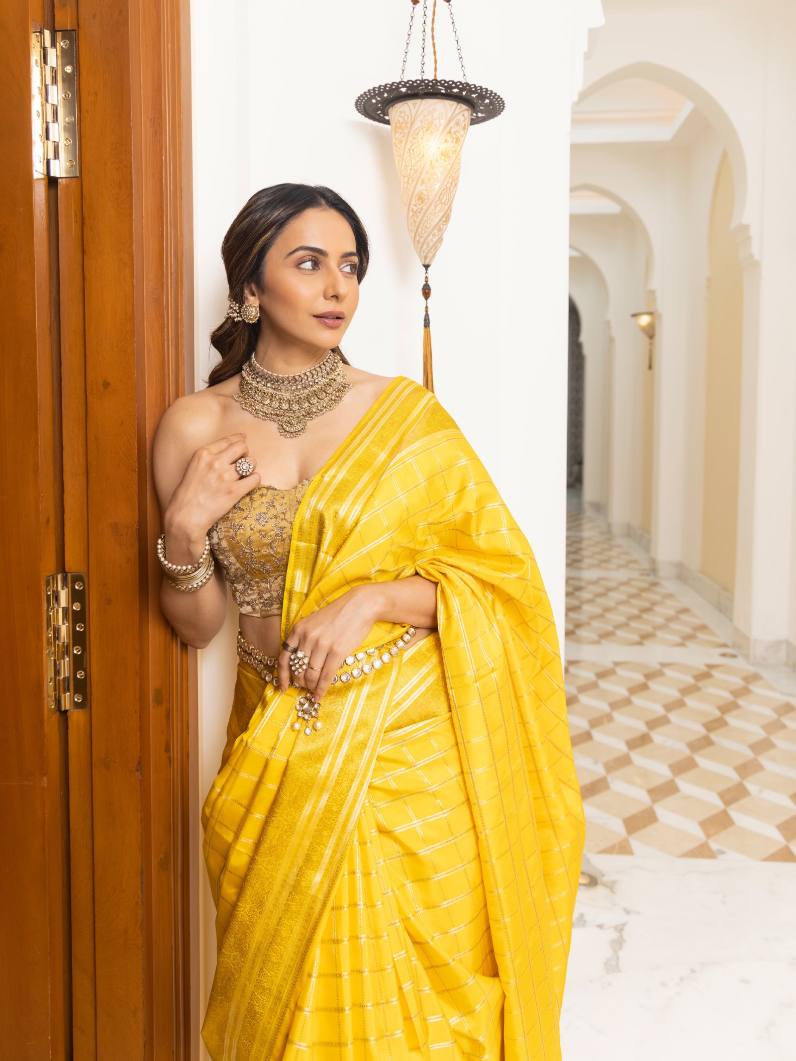 Rakul Preet Singh in yellow silk saree