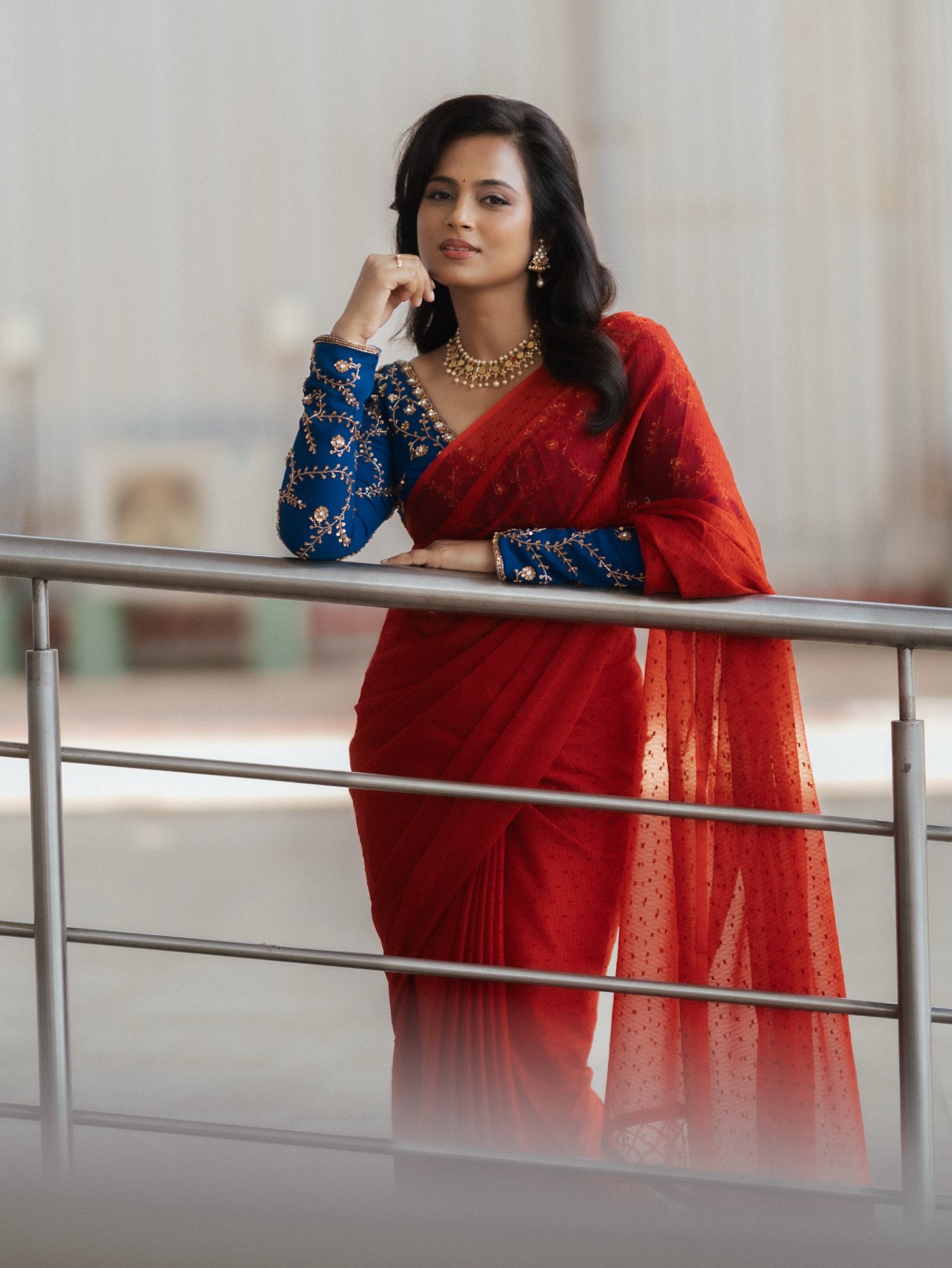 Ramya Pandian festive saree style