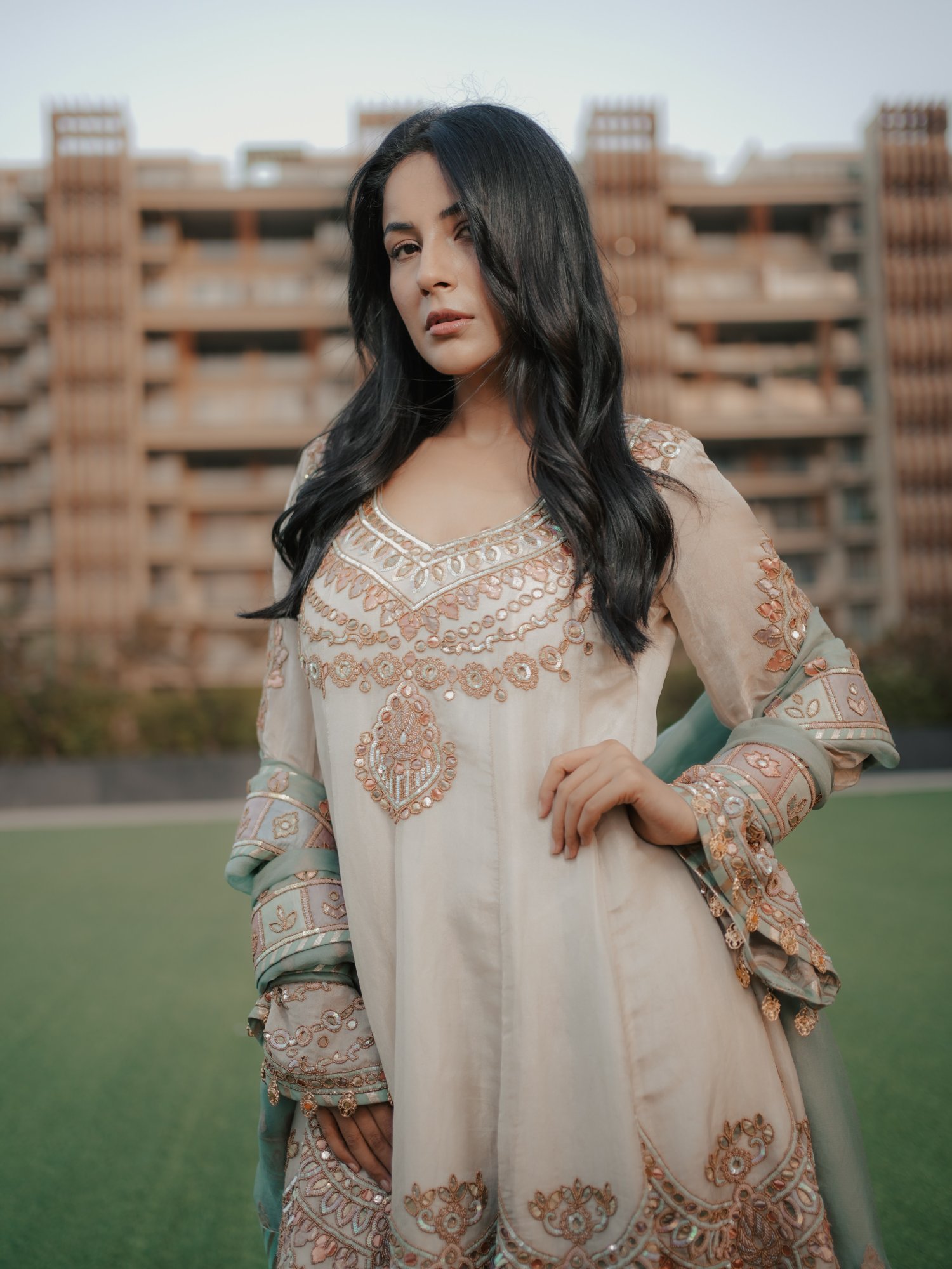 Shehnaaz Gill embroidered Anarkali style
