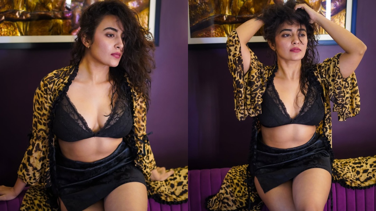 Jinal Joshi Stuns In Leopard Kimono And Black Lace Look, Blending Bold Glamour With Fierce Confidence