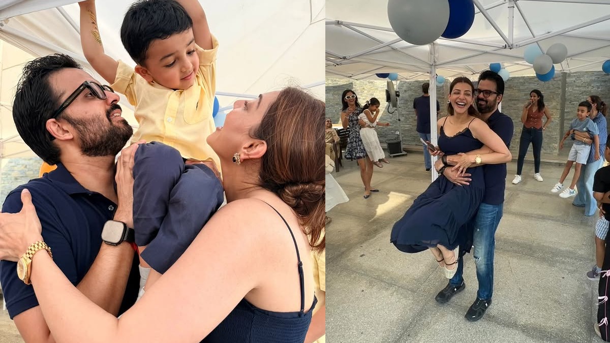 மகனின் 4வது பிறந்தநாளில், மனைவியை அலேக்கா தூக்கி சுத்திய காஜல் அகர்வால் கணவர்!